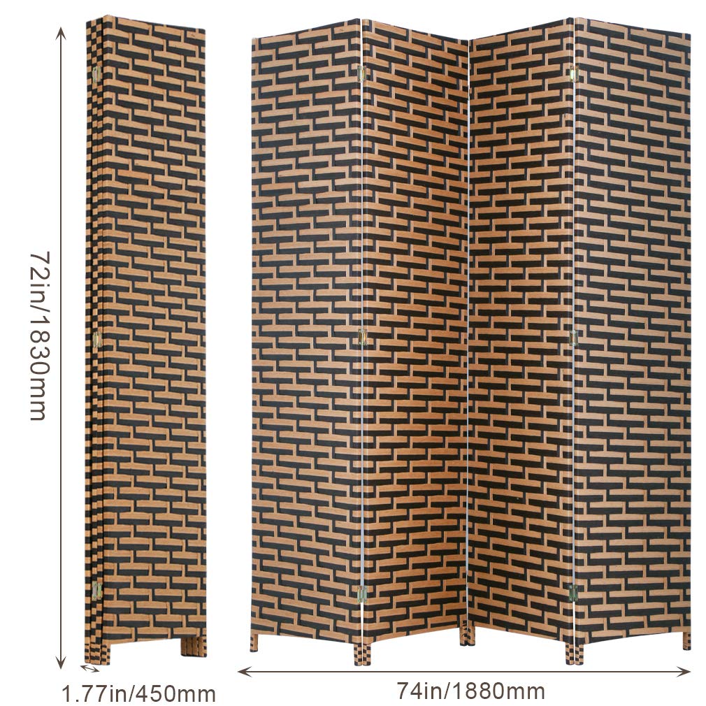 4 Panel Wooden Room Divider Screen - Handcrafted Woven Mesh Design, Folding Portable Partition for Home & Office - Perfect for Creating Privacy Spaces, Room Separation, and Decorative Accents