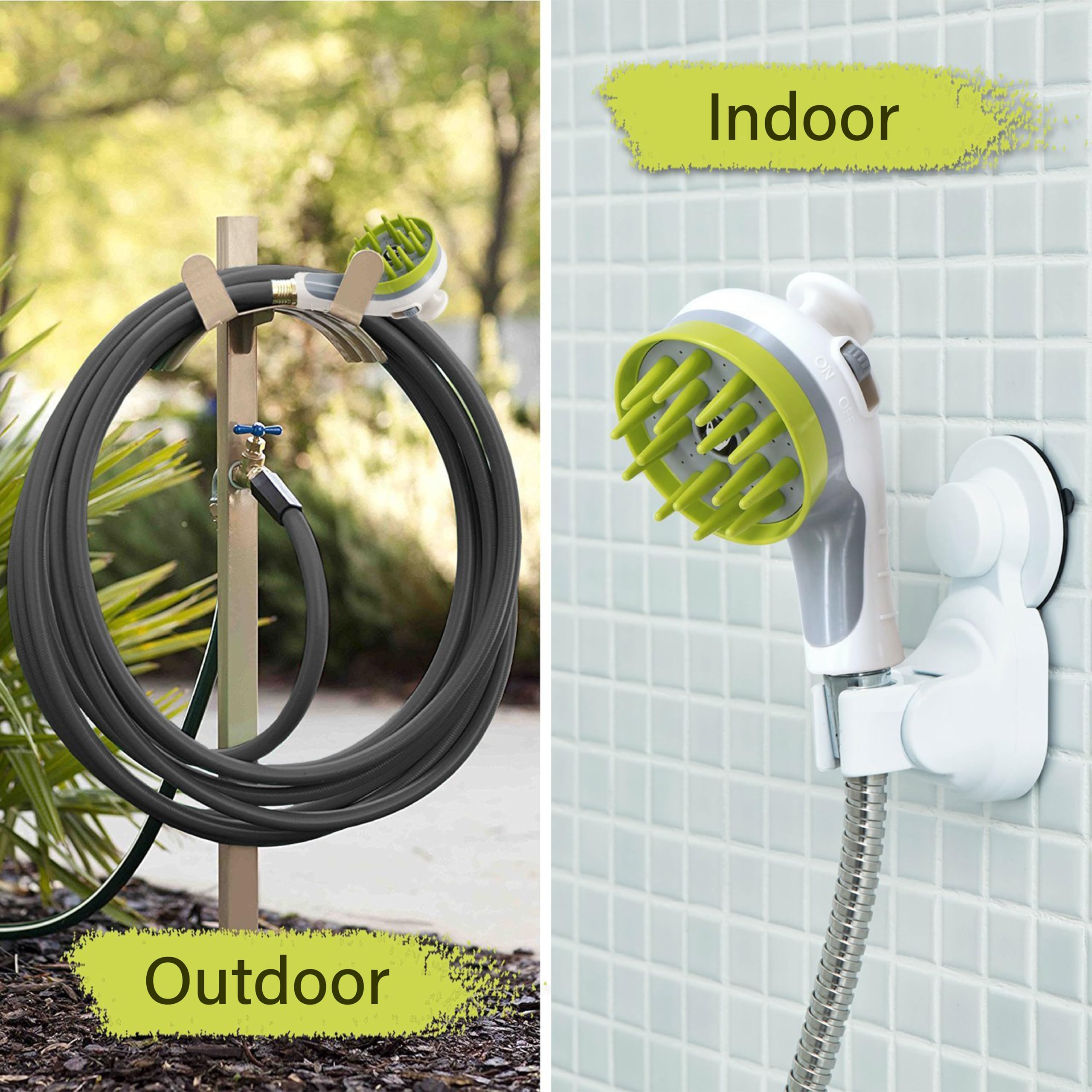 Dog Shower Sprayer Attachment with Massage Head - Pet Bathing Tool for Dogs & Cats - Adjustable Shower Brush for Indoor & Outdoor Grooming - Perfect for Bathroom, Yard, and Travel Use (White)