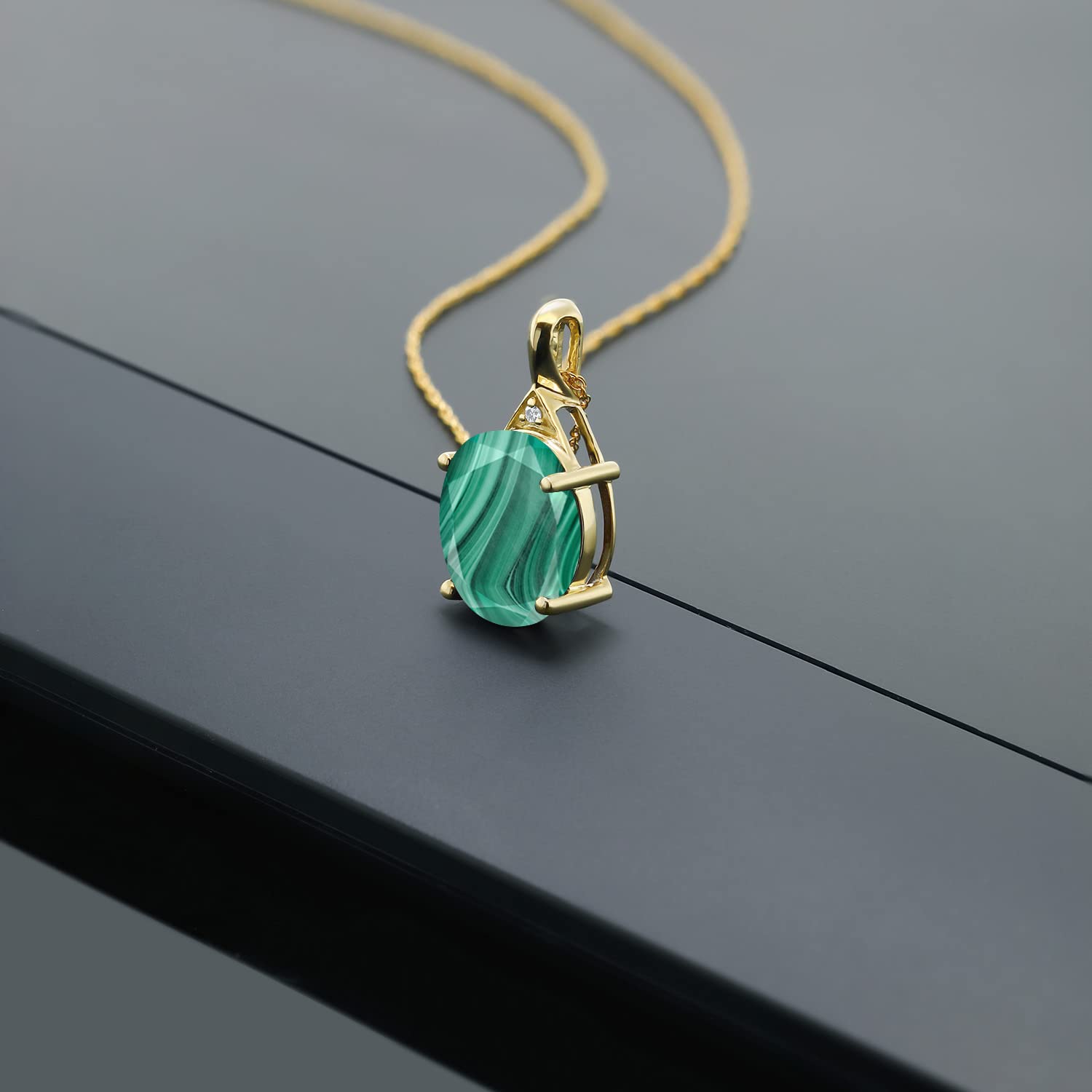 14K Yellow Gold Oval Birthstone & White Diamond Necklace for Women | 12x10mm Oval Gemstone Pendant with 18