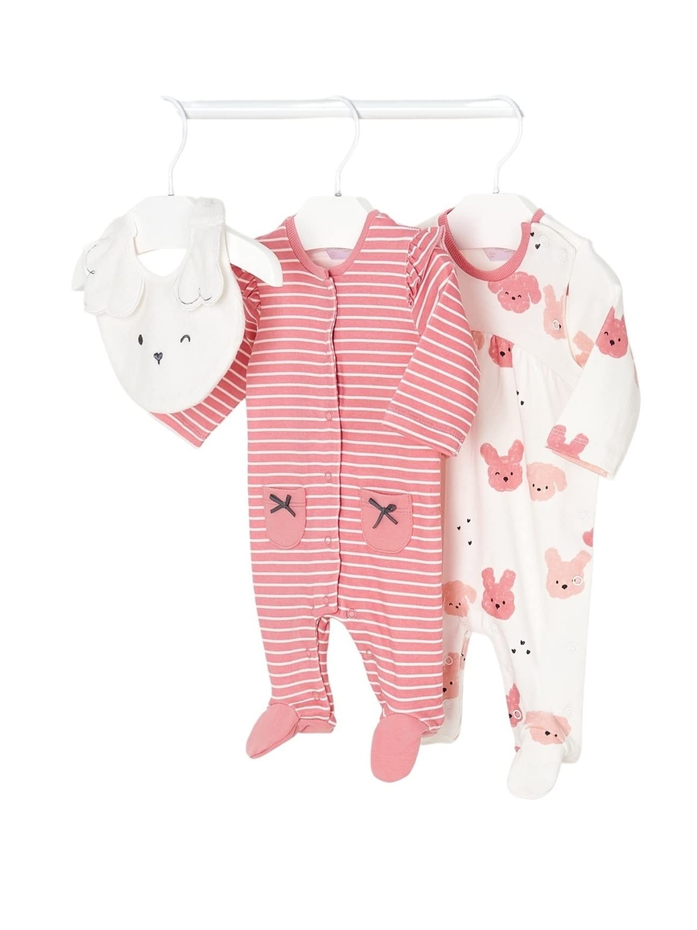 Mayoral 2-Piece Baby Girl Romper and Bib Set - Soft Cotton Outfit for Newborns & Infants, Quartz Color - Perfect for Photos, Parties & Everyday Wear