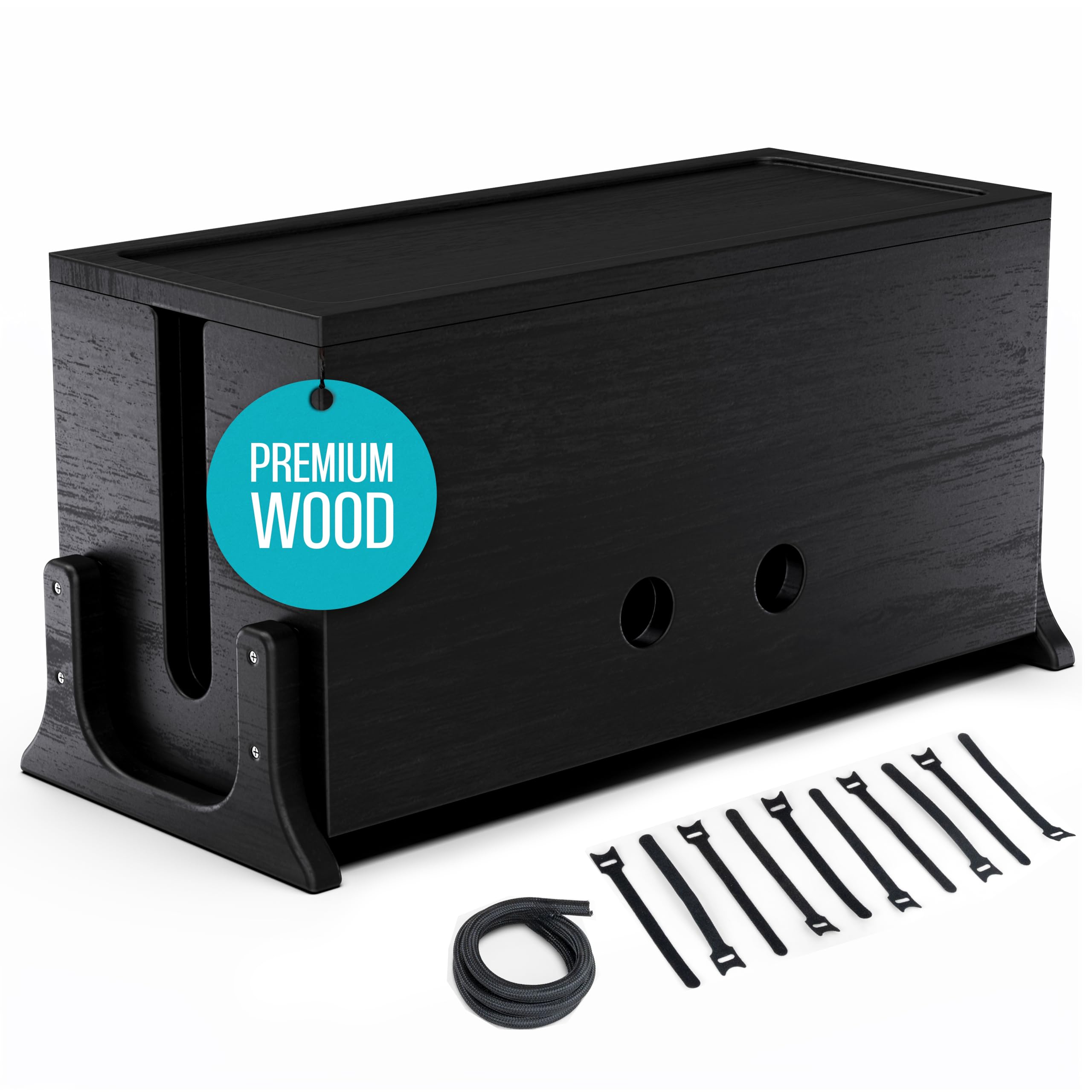 Extra Large Wooden Cable Management Box - Cord Hider & Organizer for Power Strips, TV Wires, Desk Cables - Perfect for Home Office, Living Room & Entertainment Center Organization