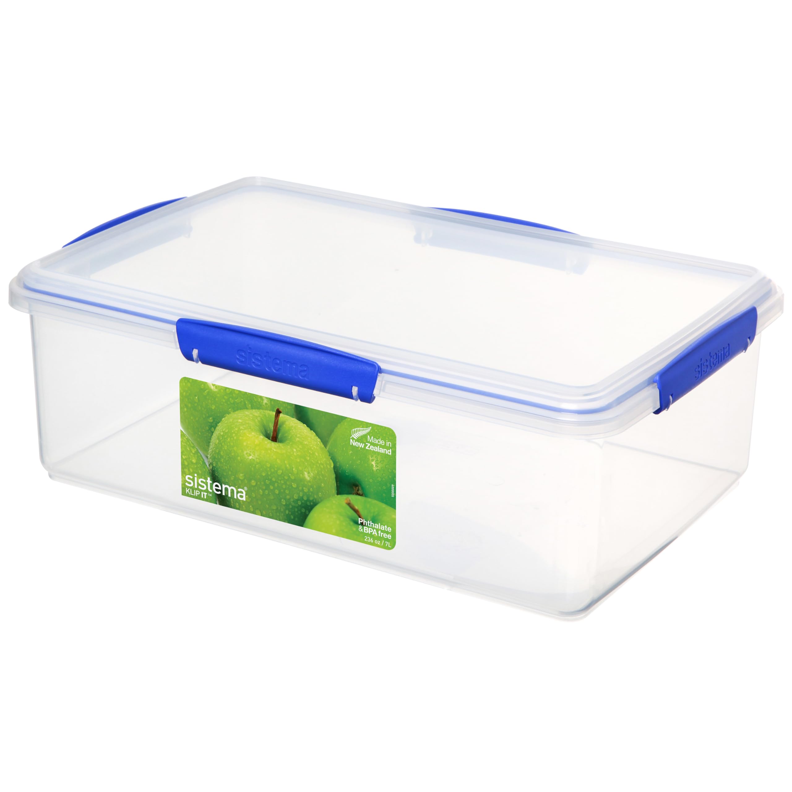 Sistema KLIP IT 7L Food Storage Container | Stackable, Airtight Plastic Food Box with Lid for Fridge & Freezer | BPA-Free, Blue Clips | 1 Count | Perfect for Meal Prep, Leftovers & Pantry Organization