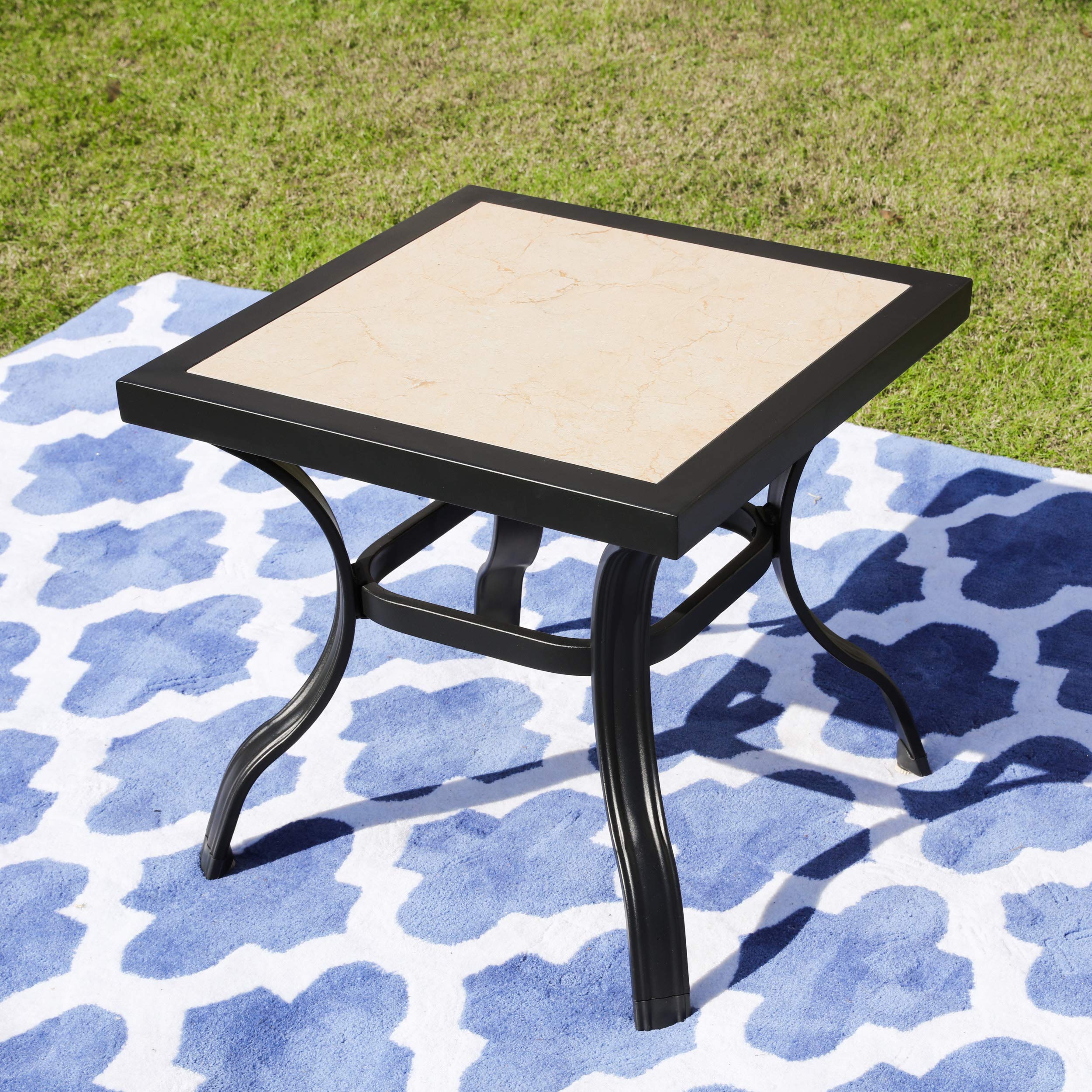 LOKATSE HOME Outdoor Patio Bistro Square End Table with Tile Top and Metal Legs - Perfect for Garden, Balcony, and Poolside Dining