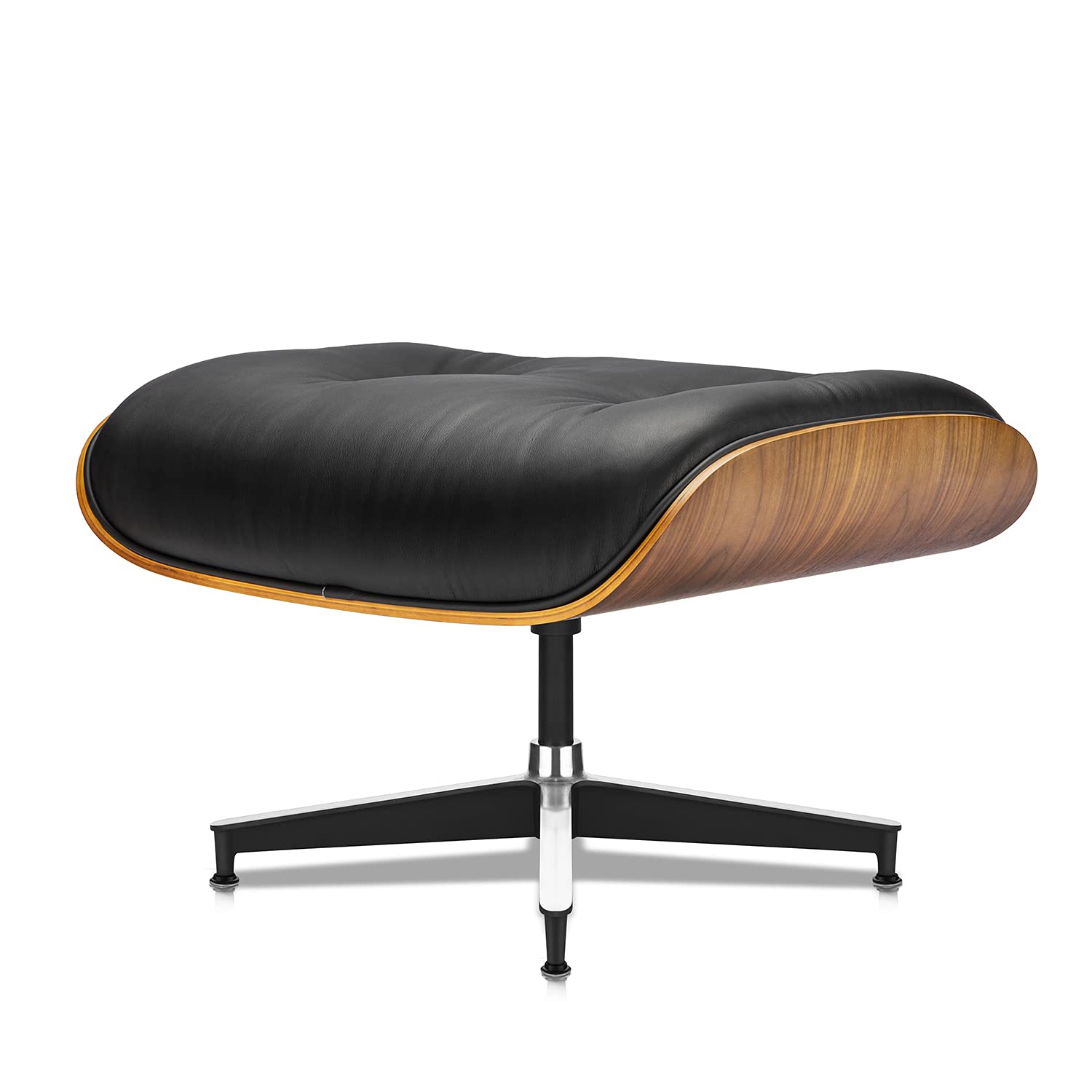 Premium Black Grain Leather Mid-Century Modern Chaise Lounge Chair with Ottoman - Heavy Duty Base, Classic Design for Living Room, Study, Lounge & Office - Walnut Finish (Upgraded Tall Version) - Perfect for Relaxing, Reading & Home Decor