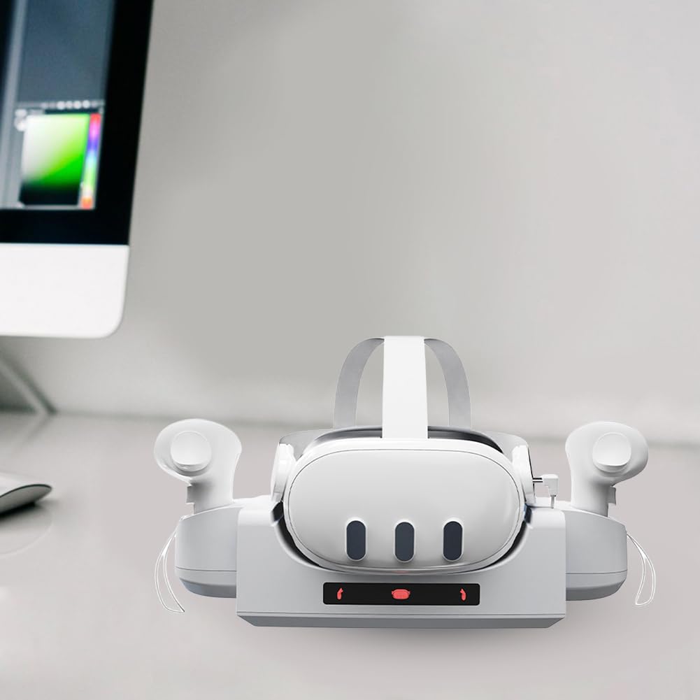 LYEAA VR Headset Charging Dock Station with Controller & Headset Stand, LED Light for Quest 3 - Perfect for Gaming & Virtual Reality Accessories Organization