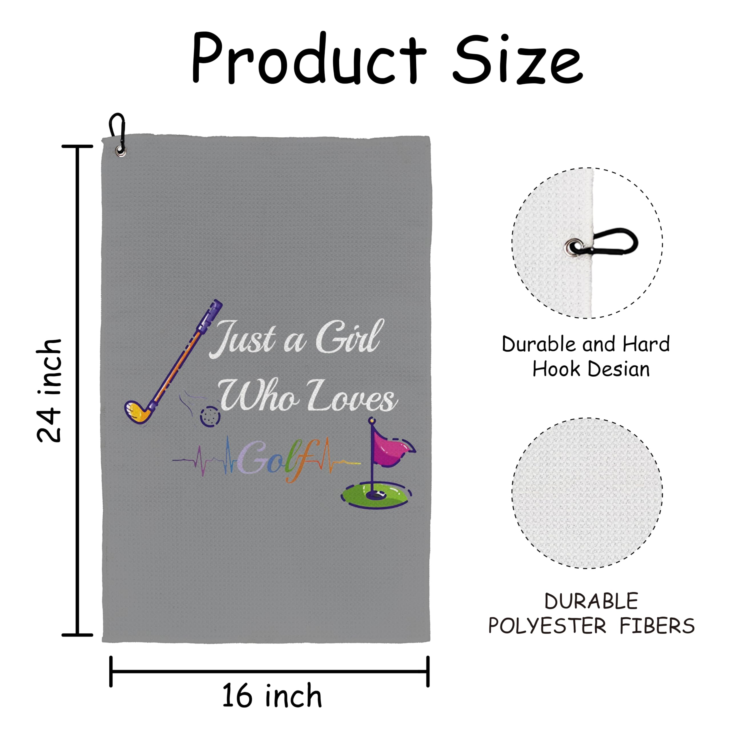 Premium Golf Towels for Women - 16x24 Inch with Clip, Soft & Absorbent Microfiber - Perfect Golf Gifts for Female Golfers | Ideal for Golf Bags, Club Cleaning & On-Course Use