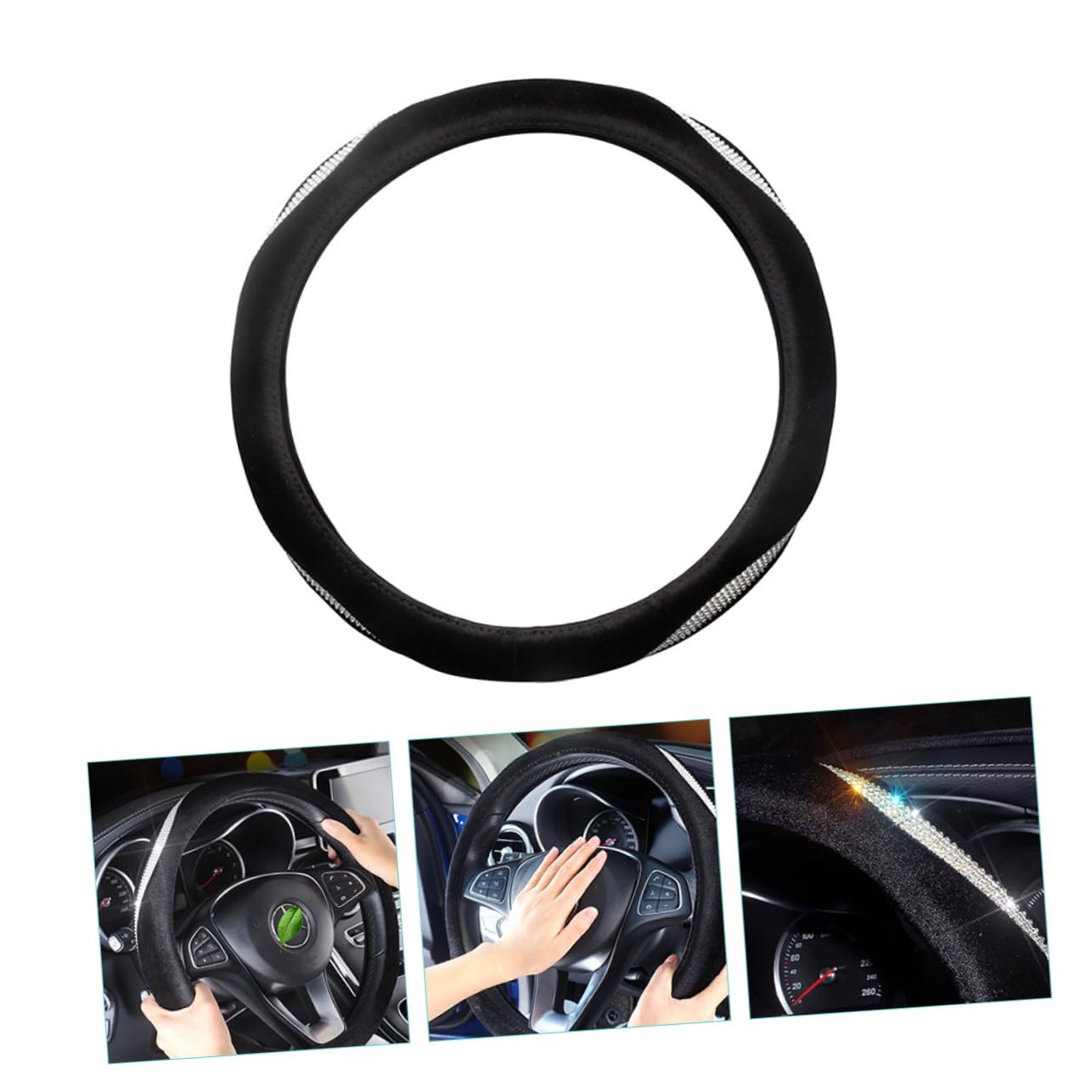 Alasum 4pcs Rhinestone Steering Wheel Covers - Sparkling Bling Accessories for Cars, Universal Fit, Non-Slip Grip (Pink, Cute Design) - Perfect for Women's Cars, Gifts, and Adding Glam to Daily Commutes