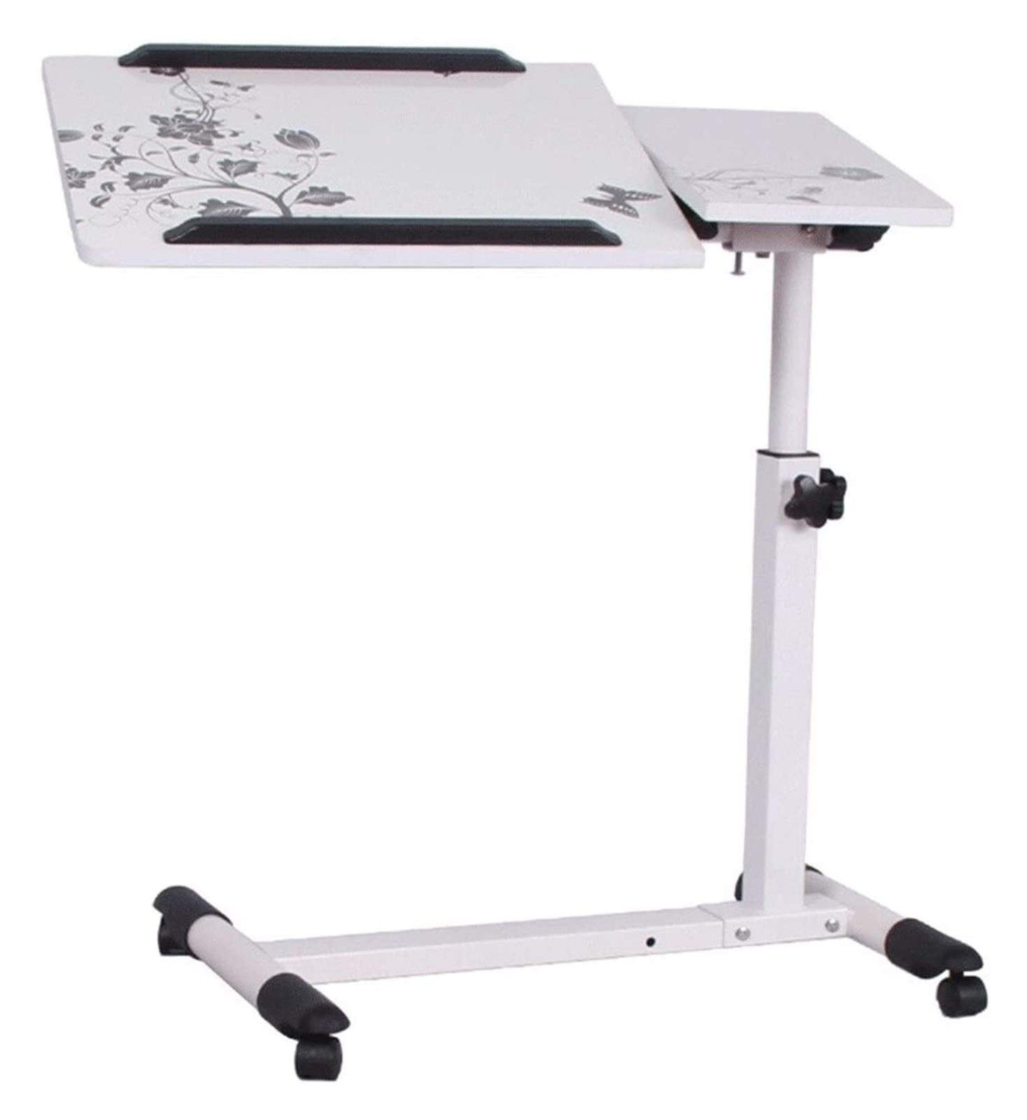 Adjustable Overbed Tray Table with Wheels - Portable Laptop Desk for Bed, Couch & Office - 360° Swivel & Height Adjustable Mobile Side Table with Mouse Board - Perfect for Eating, Working & Studying in Bed or Sofa