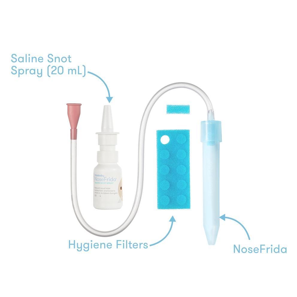 FridaBaby NoseFrida The Snotsucker Nasal Aspirator with Saline Kit - Safe Baby Nasal Care for Congestion Relief | Newborn & Infant Essentials for Home & Travel Use