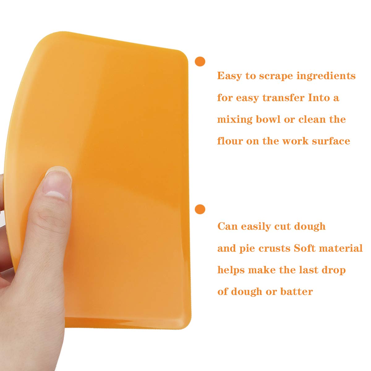 DOERDO 3-Pack Flexible Food Safe Plastic Dough Scraper - Multi-Purpose Kitchen Tool for Baking, Cutting, Cleaning & Dough Handling (Orange) - Perfect for Bakers, Chefs & Home Cooking