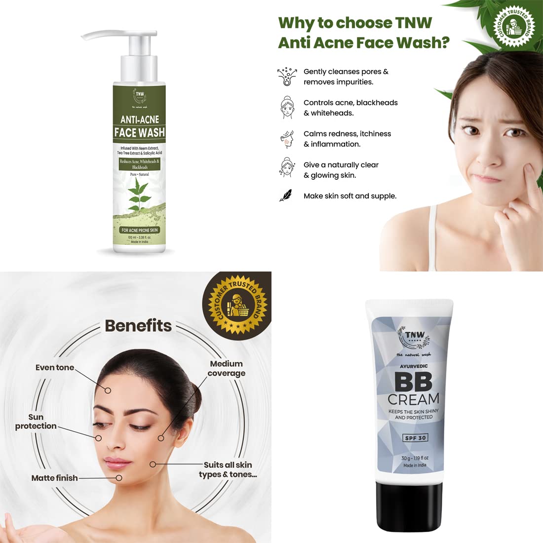 TNW Anti Acne Face Wash & BB Cream Combo - Paraben-Free for Clear Skin