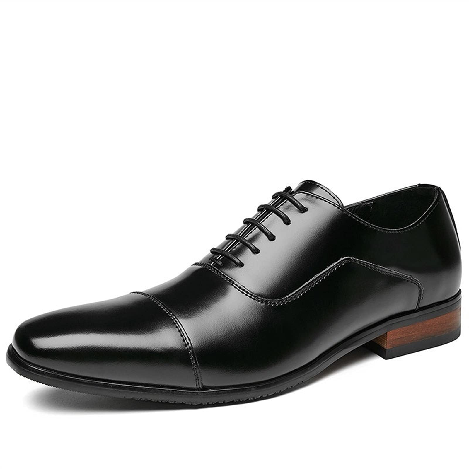 **Men's Leather Dress Oxford Shoes - Lace Up Burnished Toe Cap, Slip-Resistant Business Shoes for Formal & Office Wear**    *Use Case: Perfect for weddings, business meetings, office attire, and formal occasions.*