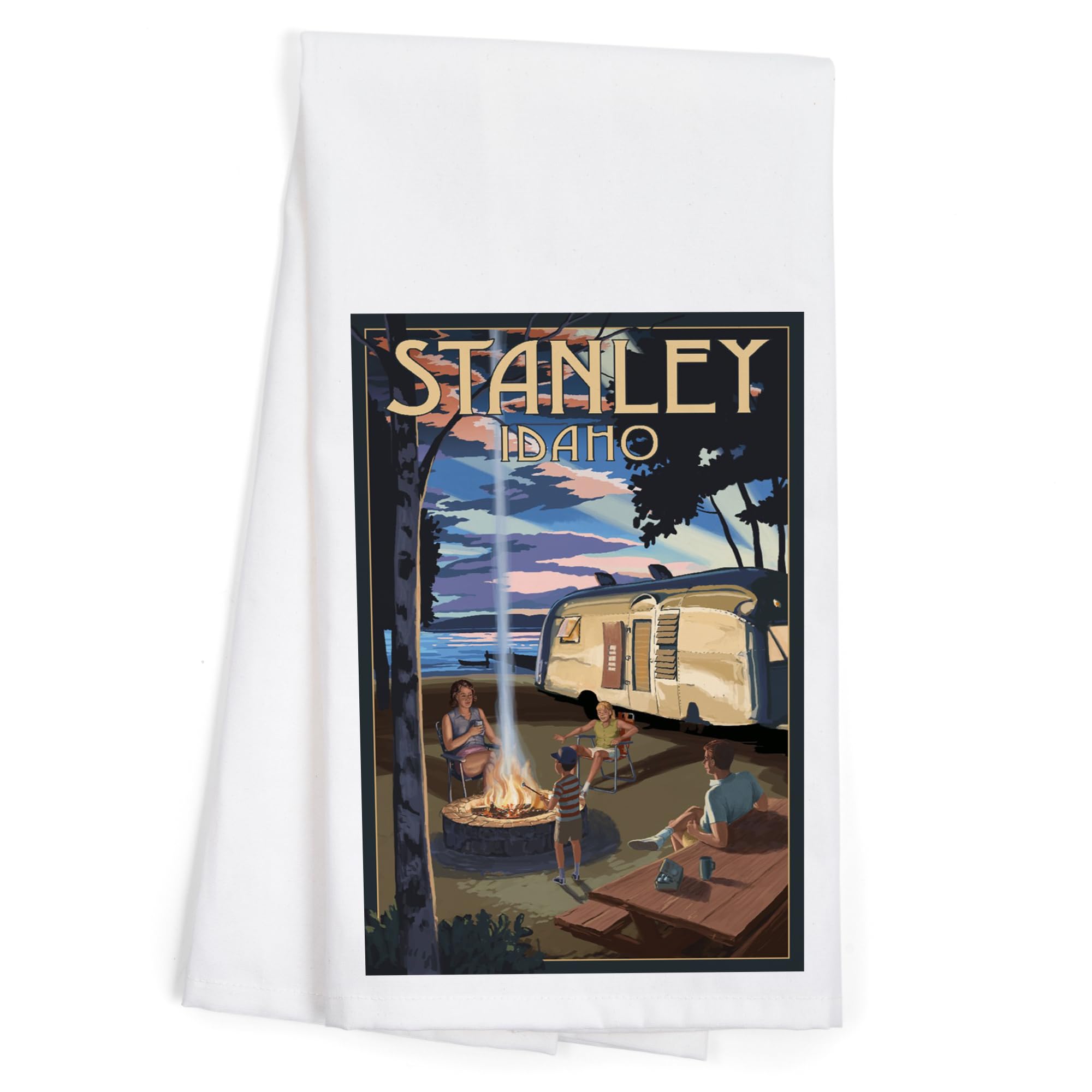Stanley Idaho Retro Camper and Lake Cotton Tea Towel - 100% Cotton Decorative Hand Towel for Kitchen, Home Decor & Camping Accessories | Perfect for Farmhouse Style, RV Life and Cabin Decor