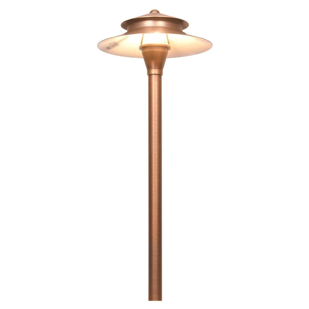 PLB04 Two Tier Brass LED Pagoda Low Voltage Pathway Light - Outdoor Garden Landscape Lighting for Walkways, Patios, and Driveways