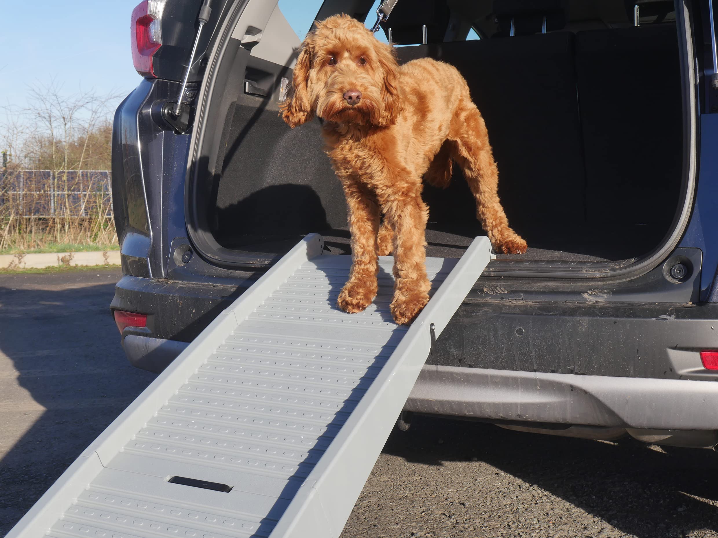 Premium Rosewood Folding Dog Ramp for Cars & SUVs - Lightweight Portable Pet Stairs for Small to Medium Dogs - Perfect for Travel, Vet Visits & Home Use