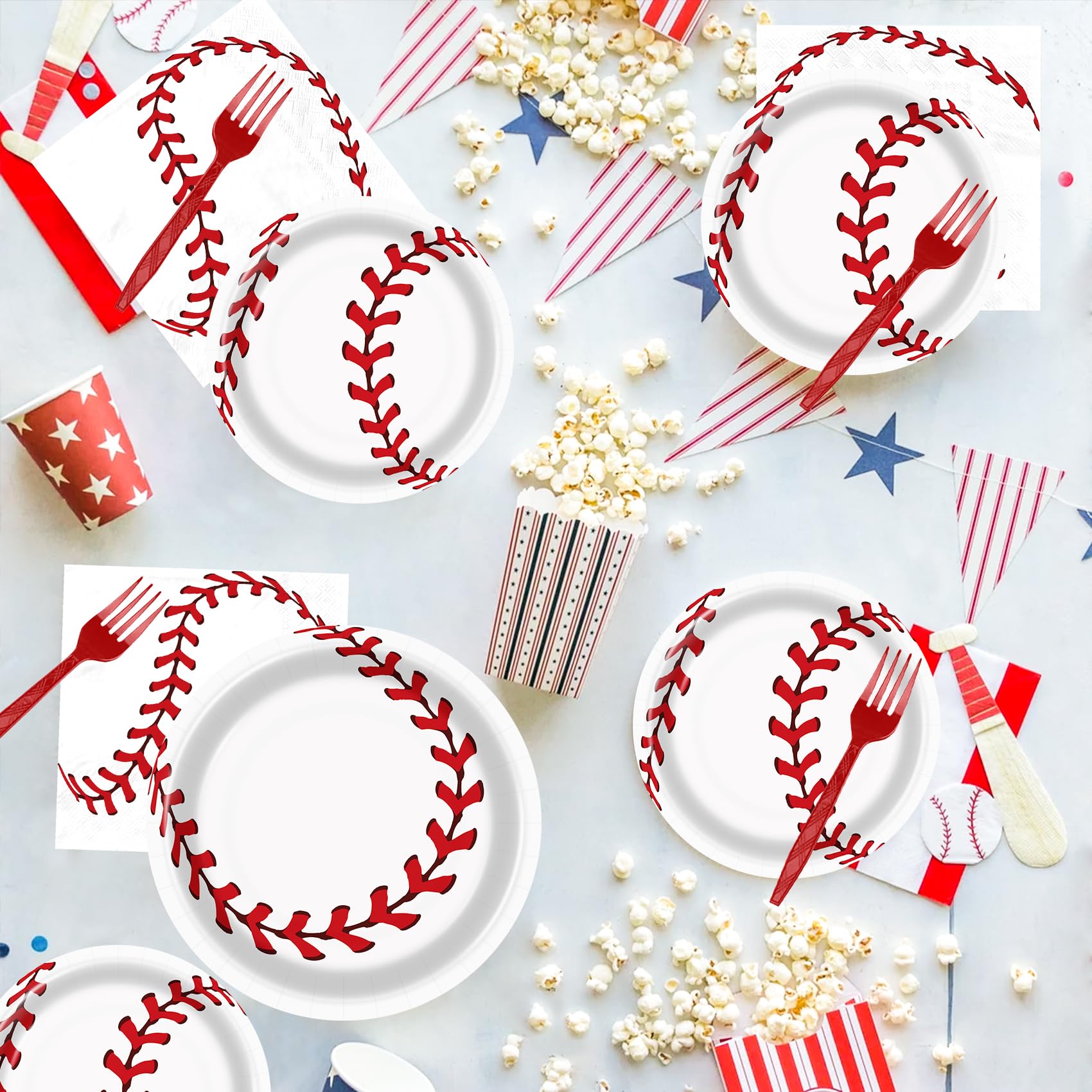 96 Pcs Baseball Birthday Party Supplies Set - Plates, Napkins, Forks & Party Favors for Kids Sports Themed Celebration | Perfect for Little League Parties, Backyard BBQs & Baseball Fan Gifts