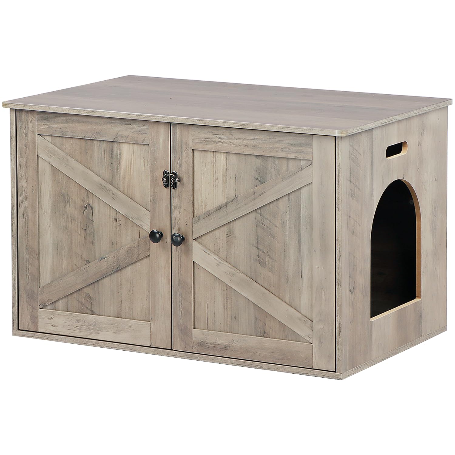 Wooden Cat Litter Box Enclosure Furniture - Hidden Litter Box with Removable Divider, Greige Washroom Cabinet for Cats | Perfect for Small Spaces & Home Decor