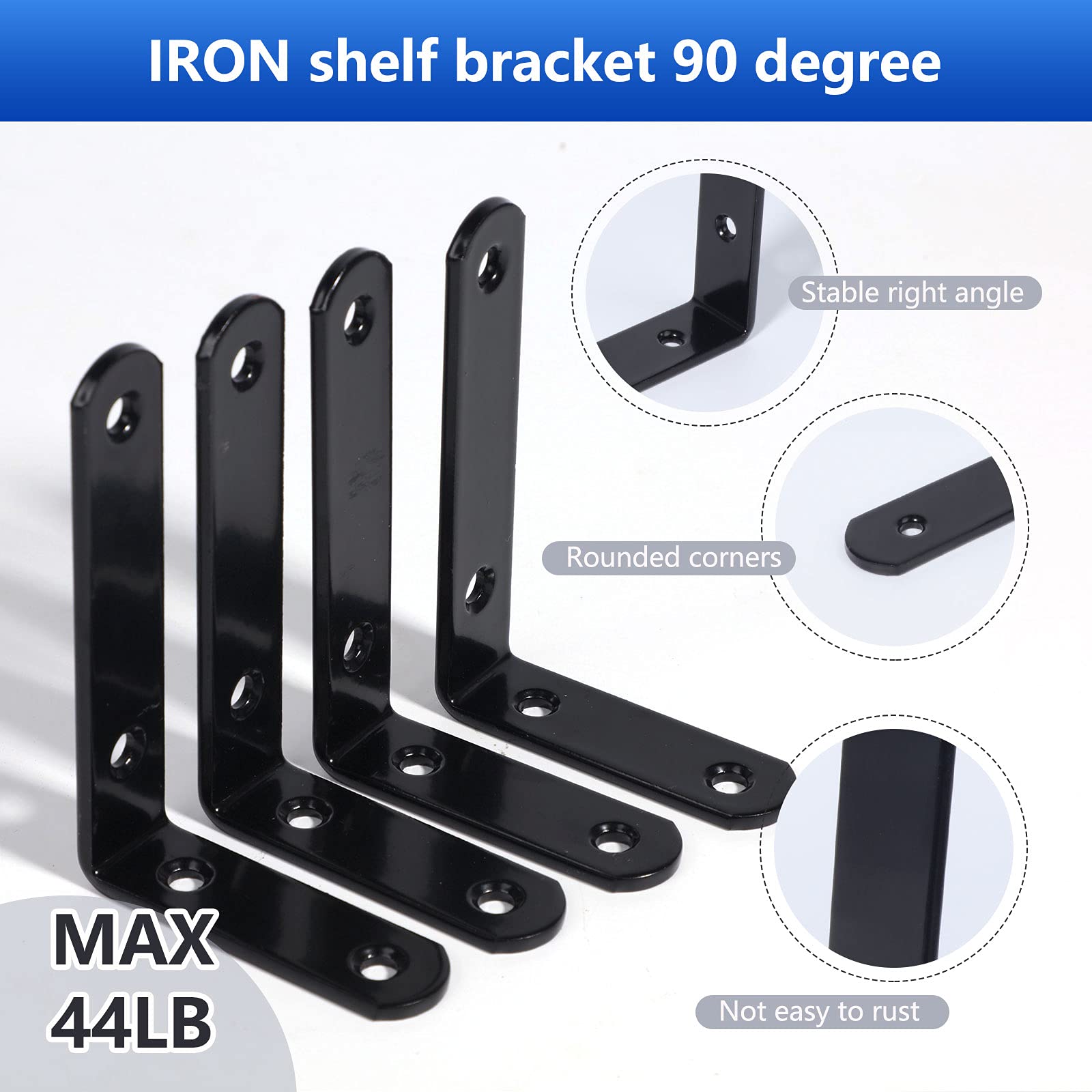4 Pack 4 Inch Heavy Duty Black Metal Floating Shelf Brackets - Wall Mounted L Bracket Supports for DIY Shelves, Bookshelves & Home Decor (Includes Screws) | Perfect for Kitchen, Bathroom, Living Room & Office Storage