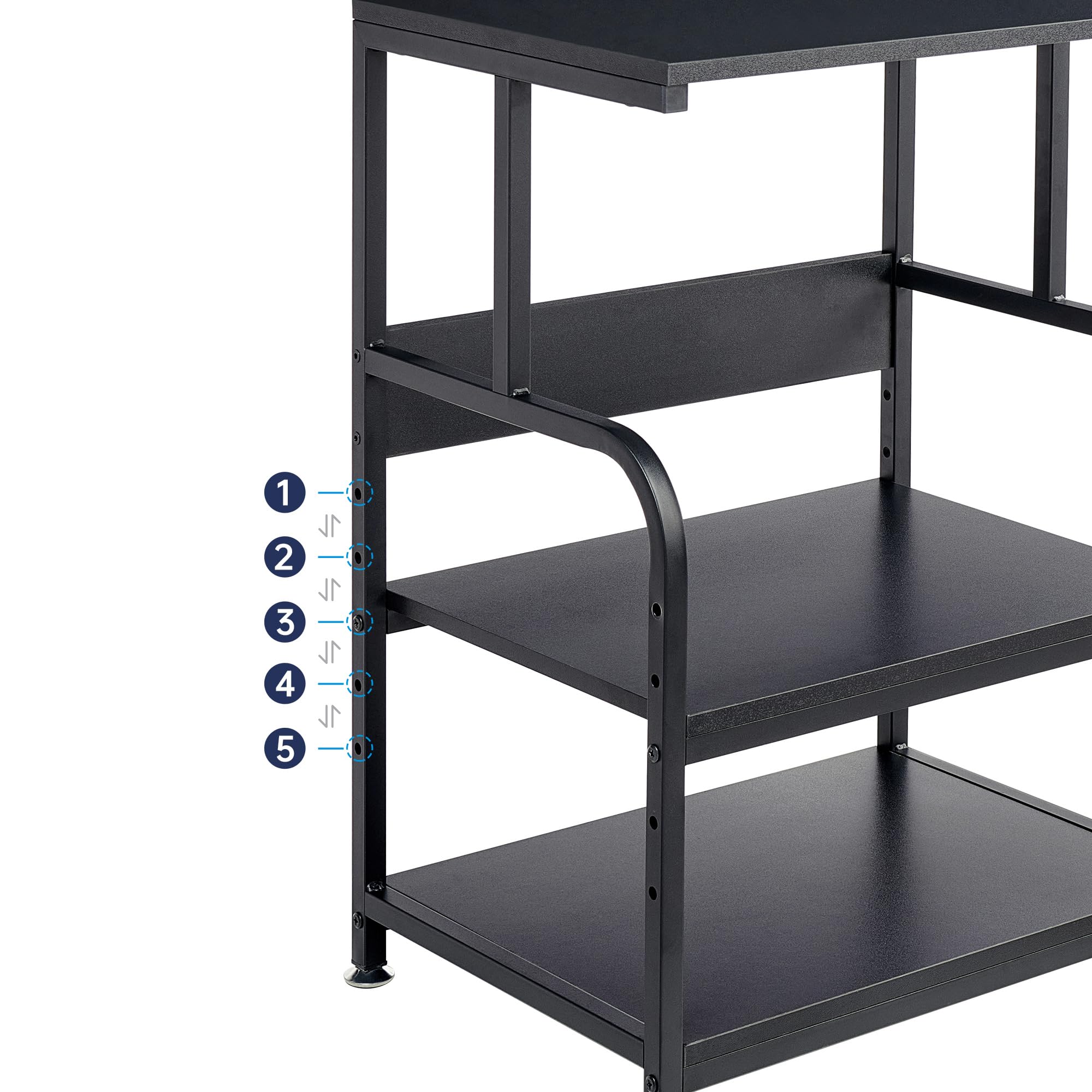 3-Tier Adjustable Height Printer Stand with Rolling Wheels - Black Office Printer Cart for Home & Workspace Organization - Perfect for Small Spaces & Multi-Device Setups