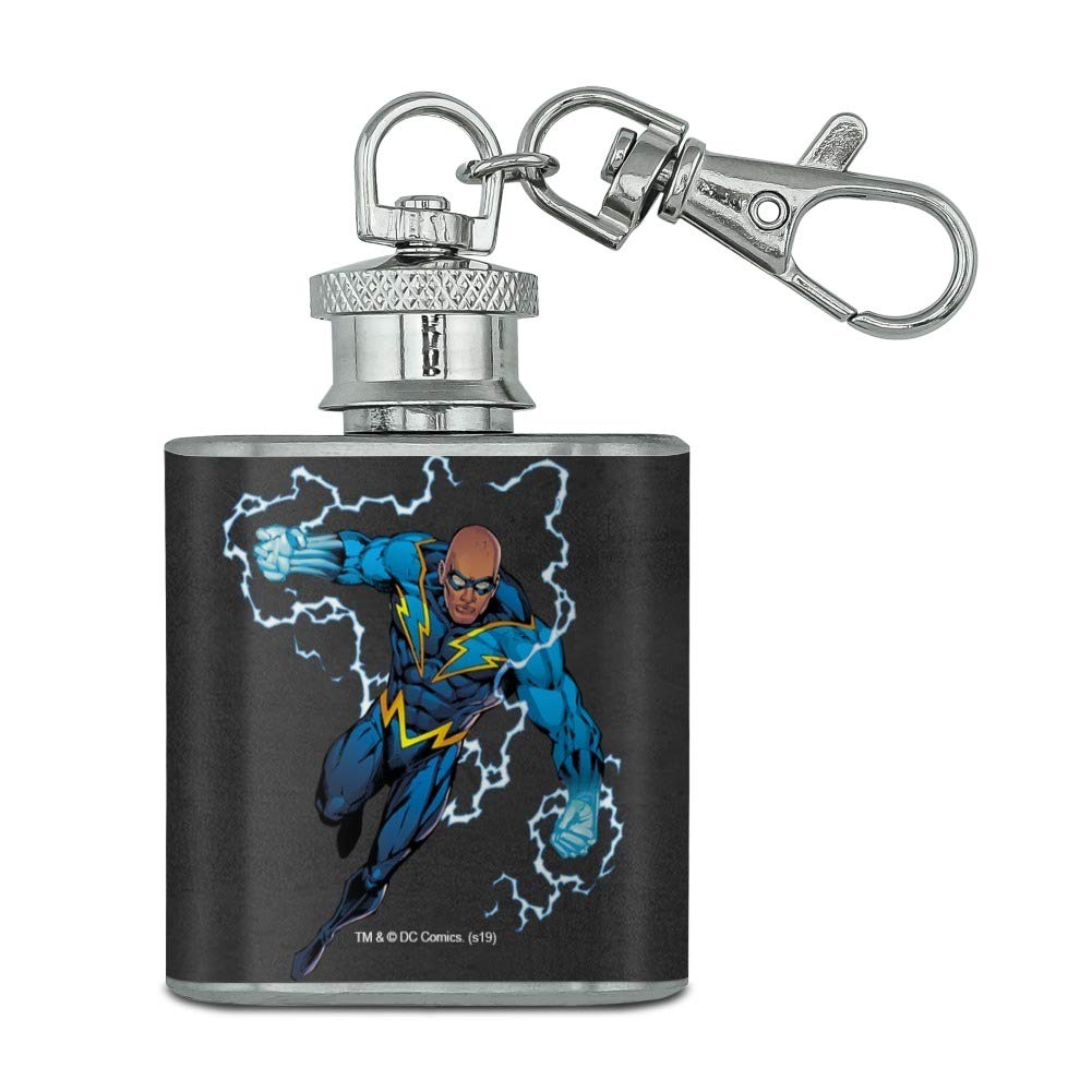 Justice League Black Lightning Character Stainless Steel 1oz Mini Flask Keychain - Perfect for Superhero Fans, Cosplay & Collectibles, Great Gift for DC Comics Lovers