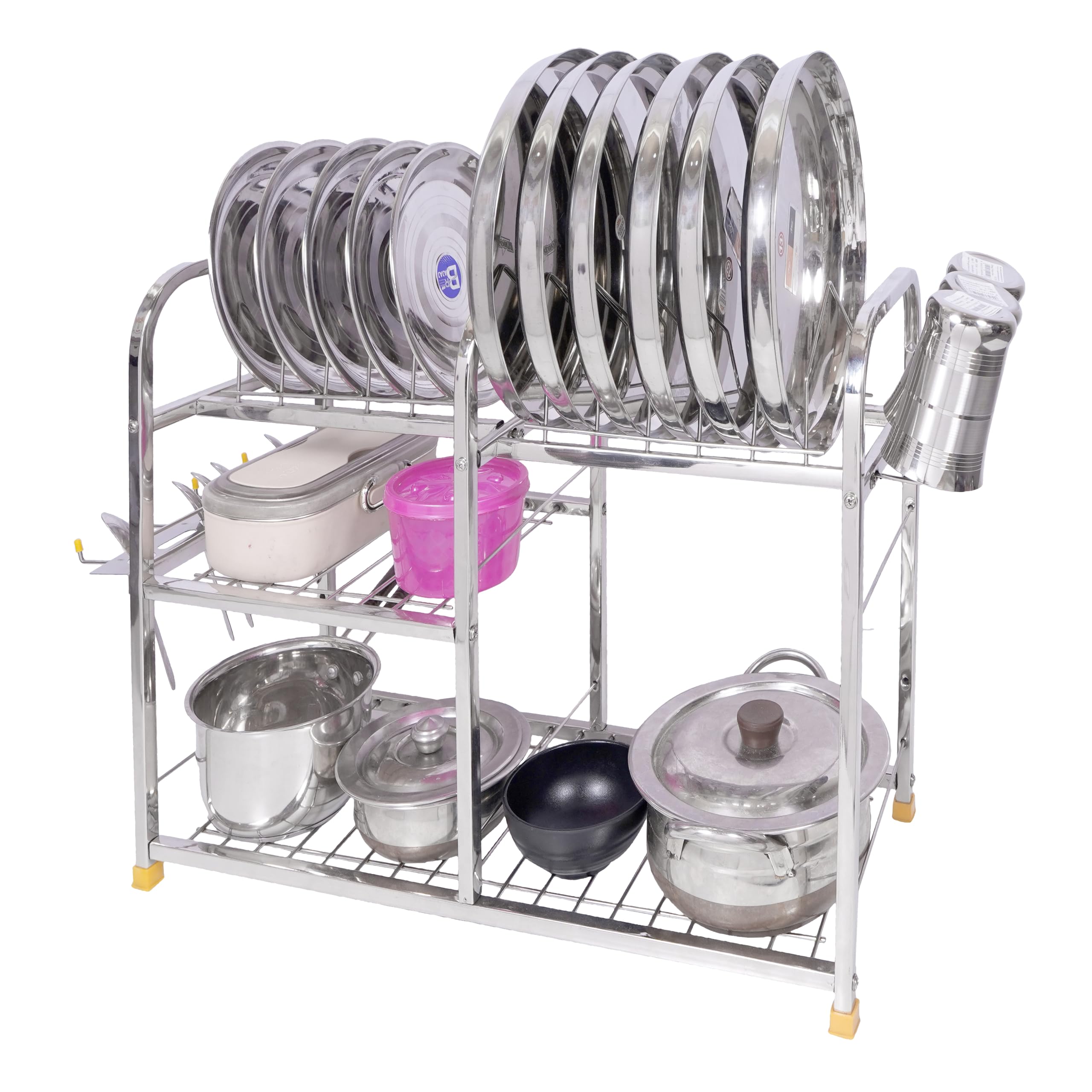 NAVUM ROSHANI Stainless Steel Wall Mount Kitchen Rack - Dish Rack with Cutlery Holder & Plate Stand - 18x24 Inch Modular Kitchen Organizer (3.5kg) | Space Saving Storage for Dishes, Utensils & Cookware | Perfect for Small Kitchens, Apartments & RVs
