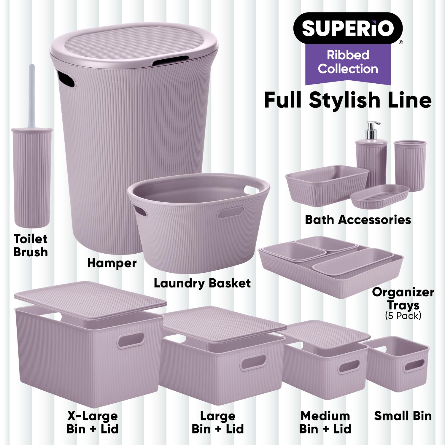Superior Ribbed Plastic Storage Bins - 1.5L Decorative Open Organizer Baskets (1-Pack, Lilac Purple) for Closet, Shelves, Drawers | Home Organization & Bedroom Decor Storage Solutions