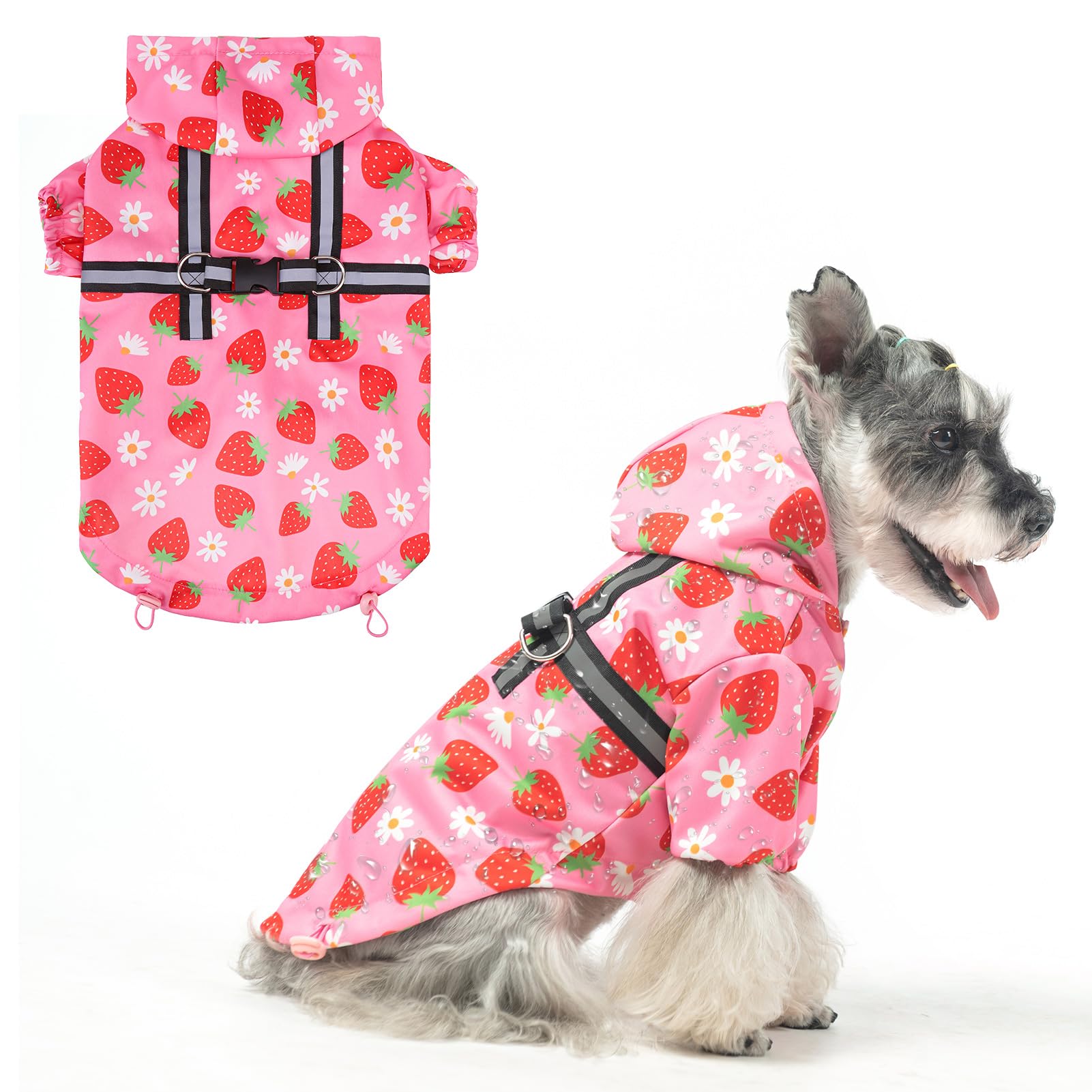 Waterproof Dog Raincoat with Built-in Harness - Hooded Poncho for Small, Medium & Large Dogs - Winter Rain & Snow Protection - Pink XS - Perfect for Outdoor Walks, Hiking & Rainy Day Adventures