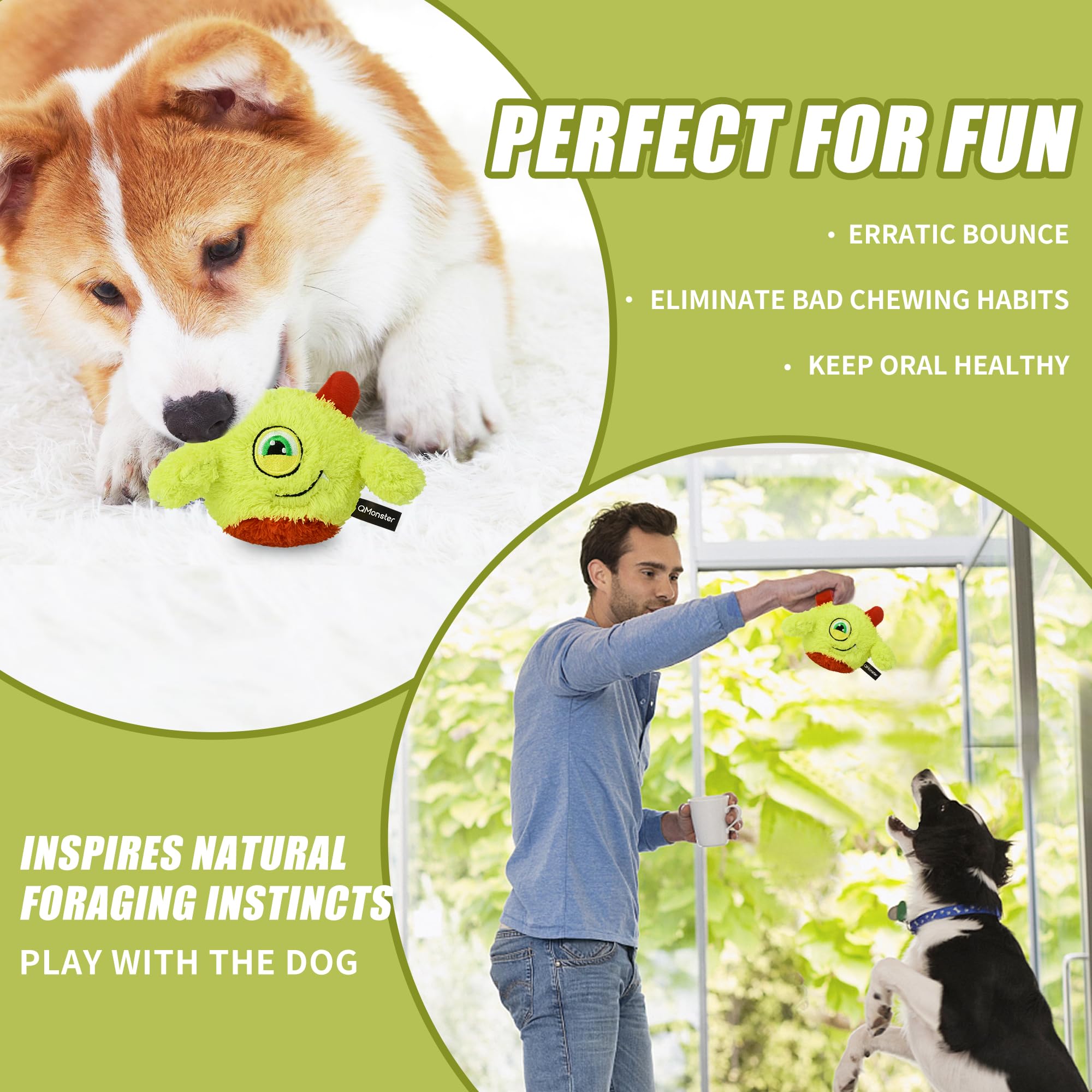 QMonster Squeaky Dog Toys - Spiky Ball & Plush Interactive Chew Toys with Squeaker for Puppies, Small & Medium Dogs - Perfect for Fetch, Training & Playtime Fun