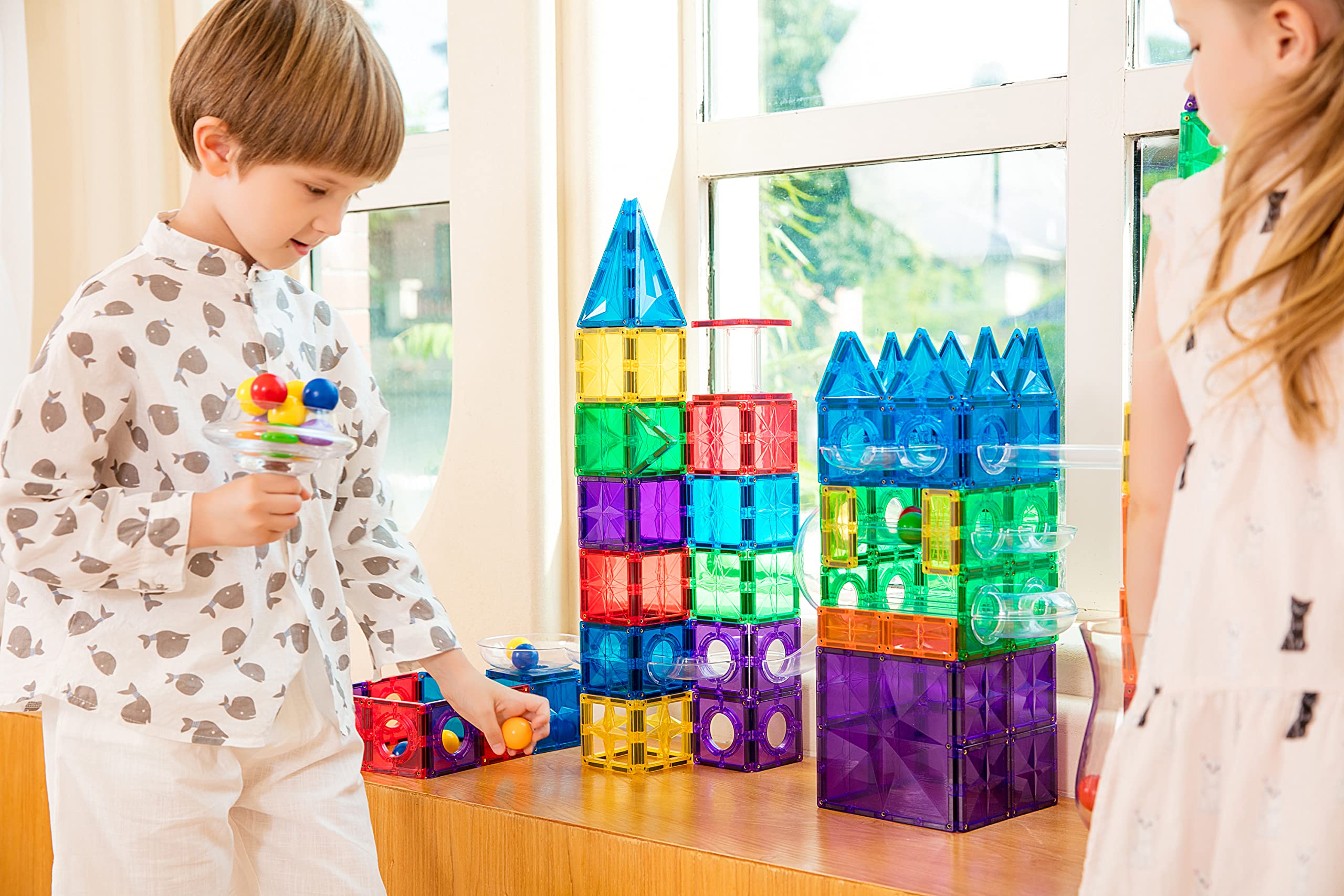 Premium Magnetic Building Tiles Set - 100PCS STEM Educational Toys for Kids Ages 3-10 | Safe & Strong Magnets for Creative Construction Play | Perfect for Classroom, Home Learning & Birthday Gifts