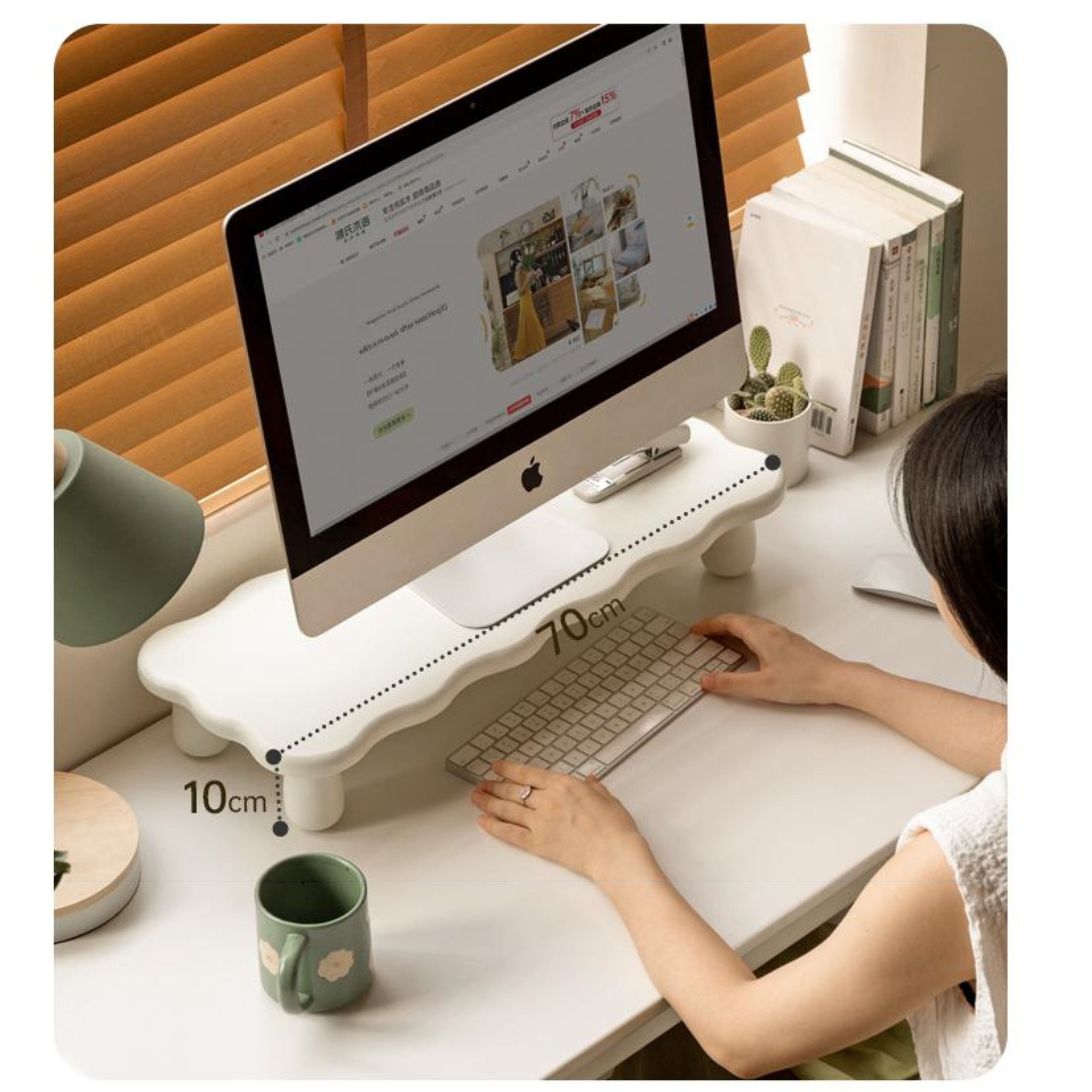 Premium Birch Solid Wood Computer Stand with Storage Shelf - Ergonomic Laptop & Monitor Riser for Home Office Desk Organization