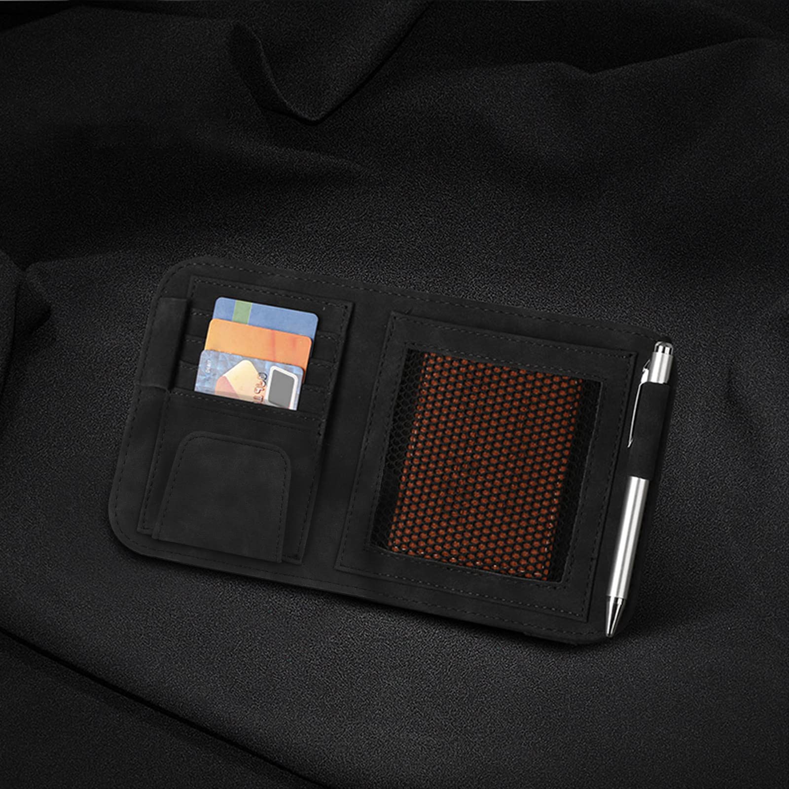 Premium Suede Leather Car Sunglass Holder & Bill Organizer - Universal Visor Clip for Glasses, Cards & Cash (Black) | Perfect for Road Trips, Commuting & Daily Driving Accessories