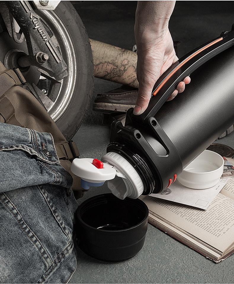 Premium Stainless Steel Double Wall Vacuum Insulated Thermos with Handle - The Aqua Grail Thermo - Keeps Drinks Hot/Cold for Hours - Perfect for Camping, Office & Outdoor Adventures