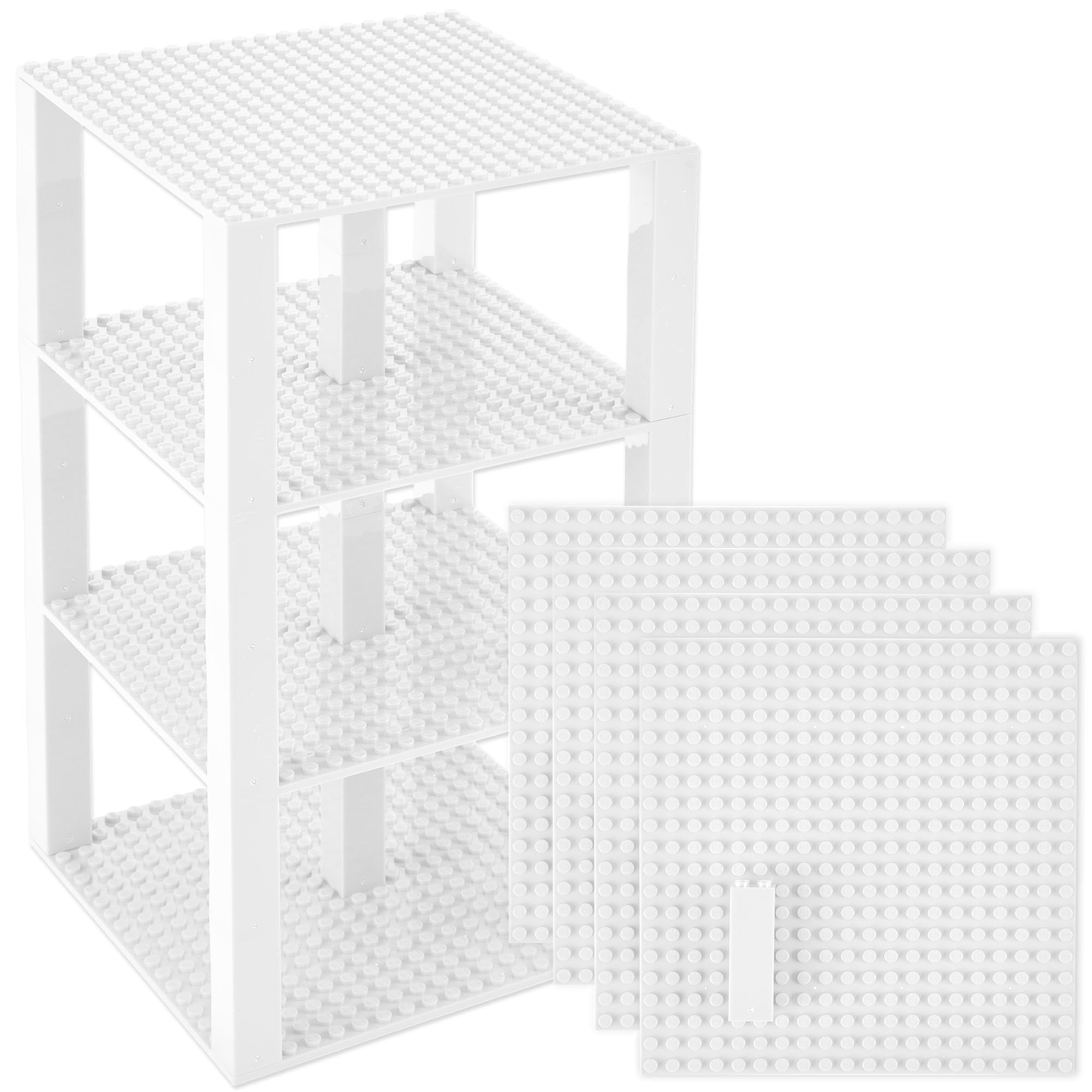 Strictly Briks Lego-Compatible Stackable Baseplates - 4 Pack (6x6 Inches) with 30 Building Bricks for Towers, Shelves & Creative Play - Red, Green, Blue & Yellow - Perfect for Kids' STEM Toys & Home Organization