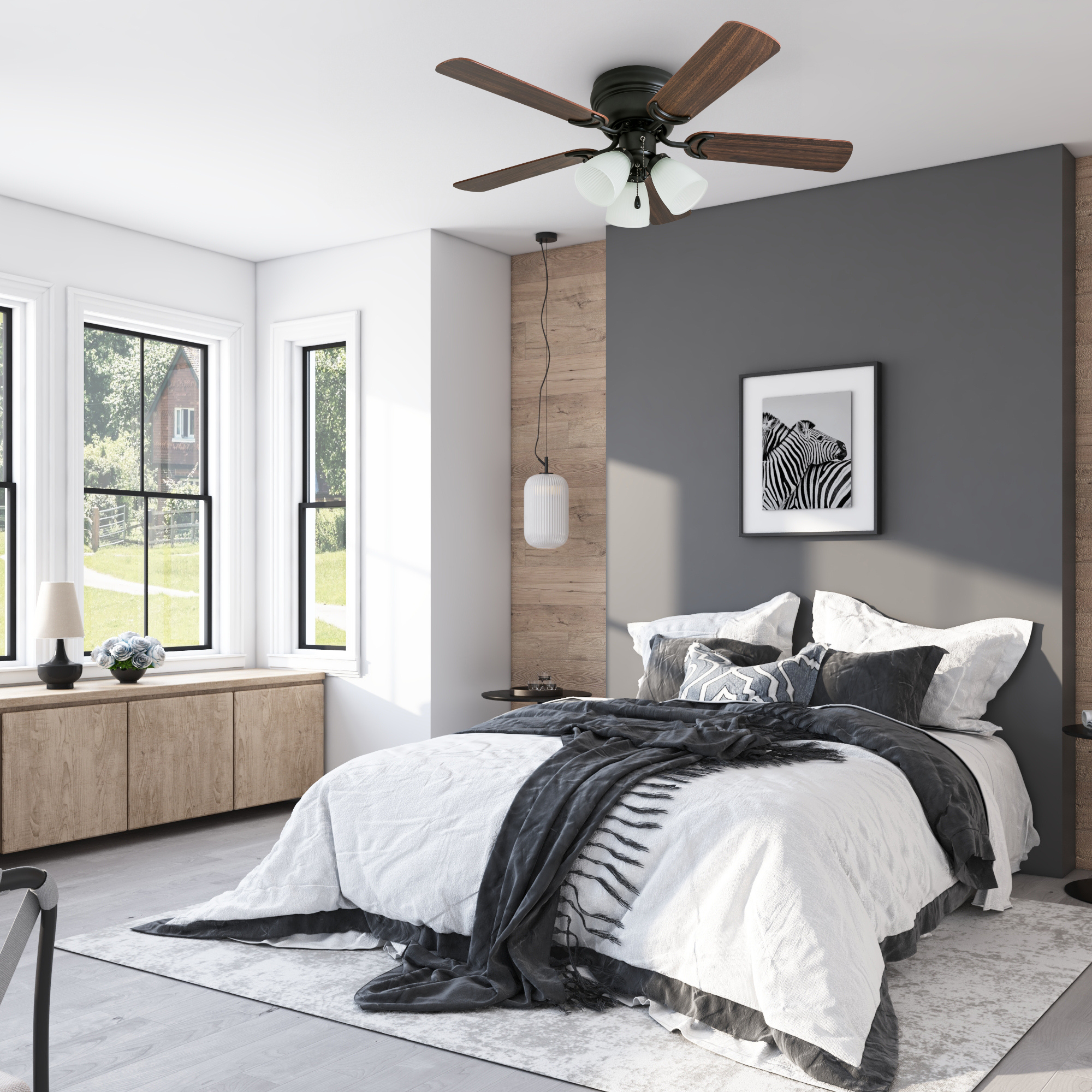 42 Inch Whitley Bronze Ceiling Fan with Pull Chain - Energy Efficient Indoor Cooling for Living Room, Bedroom & Office