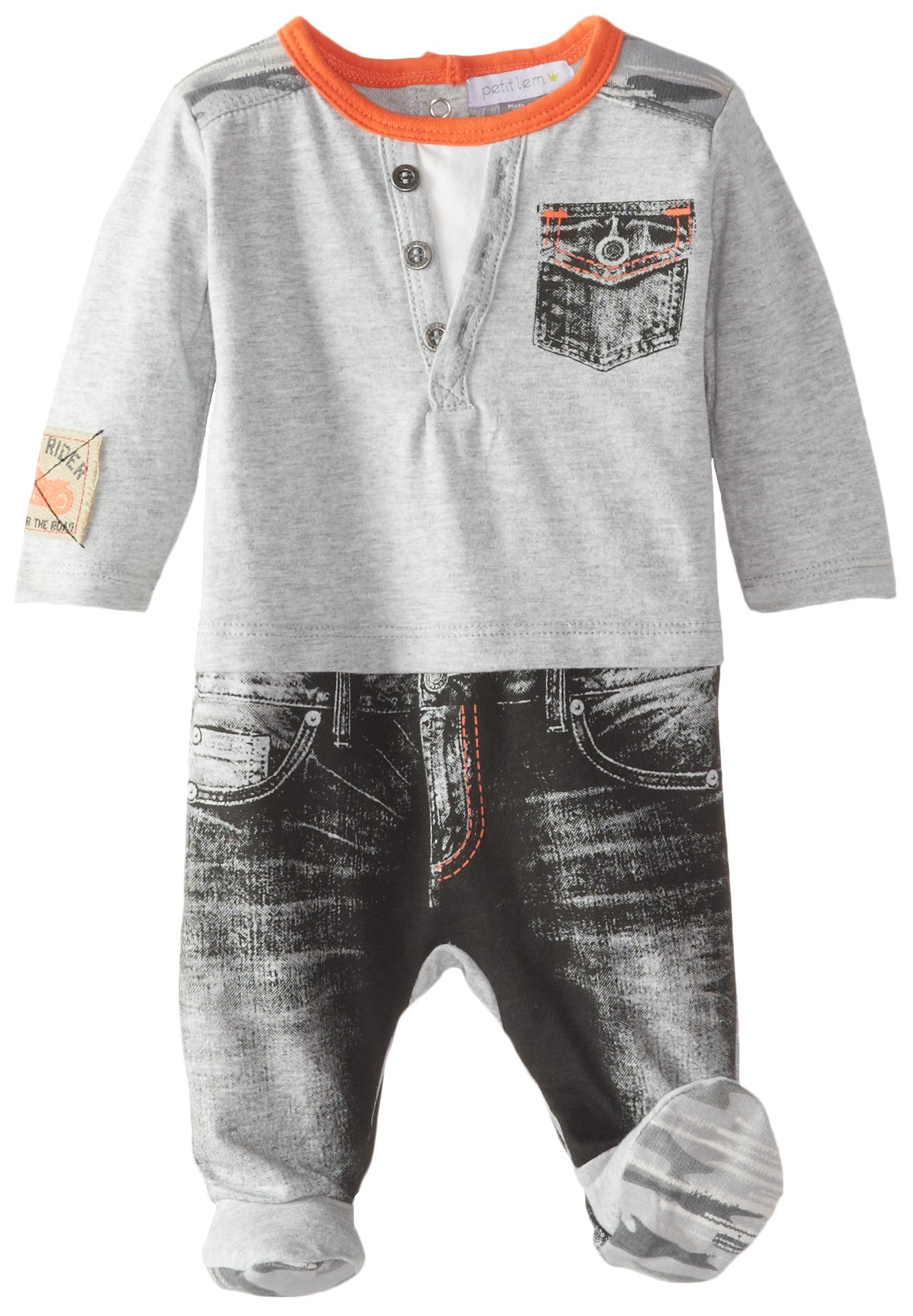 Petit Lem Baby Boys' Denim Biker Sleeper for Newborns - Cozy Outfit for Playtime