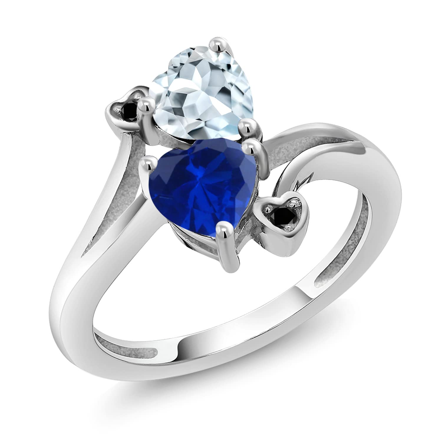 1.56 Ct Sky Blue Aquamarine & Blue Created Sapphire Ring in 925 Sterling Silver with Black Diamonds | Elegant Jewelry for Women, Perfect for Weddings, Anniversaries & Special Occasions
