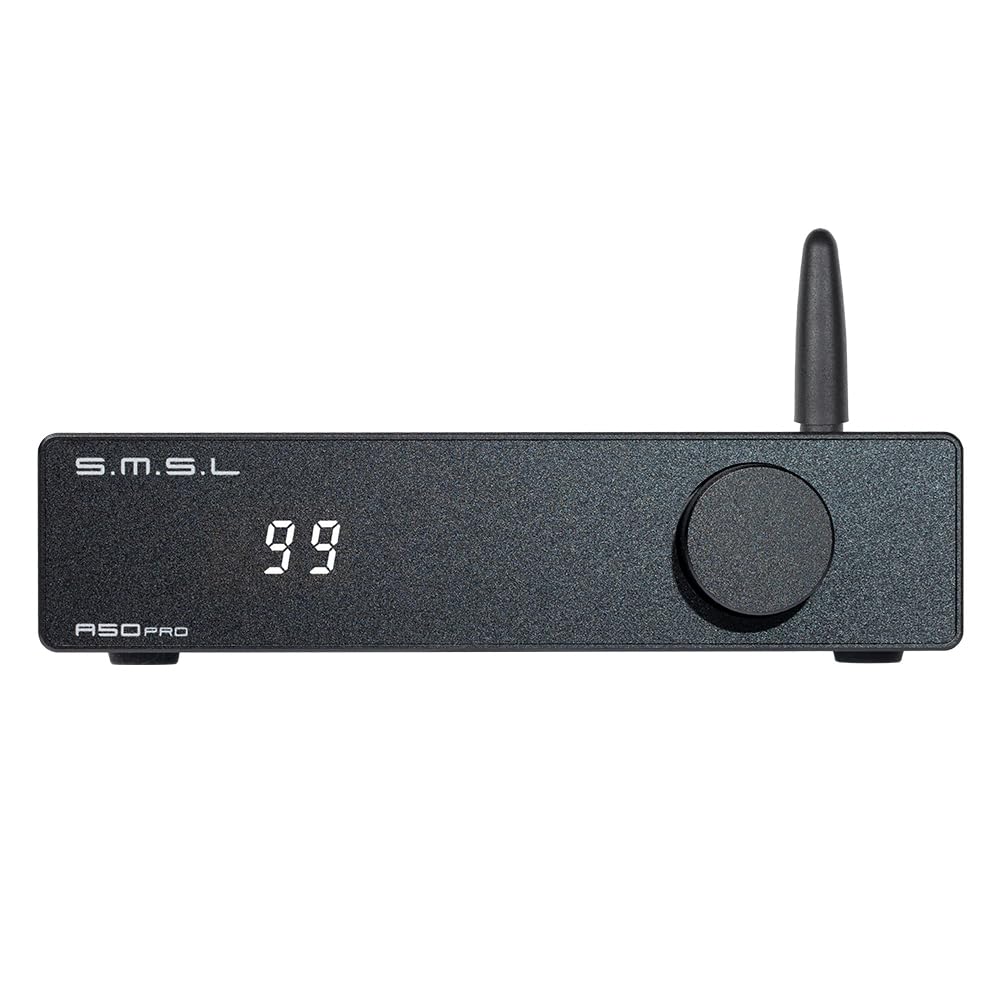 S.M.S.L A50 PRO Hi-Fi Power Amplifier with 2.1 Channel High/Low Pass Filter, Infineon MA12070P Chip, Bluetooth 5.0/USB/HDMI/AUX Inputs, Adjustable Bass Volume for Passive Subwoofer - Perfect for Home Theater & Audiophile Sound Systems