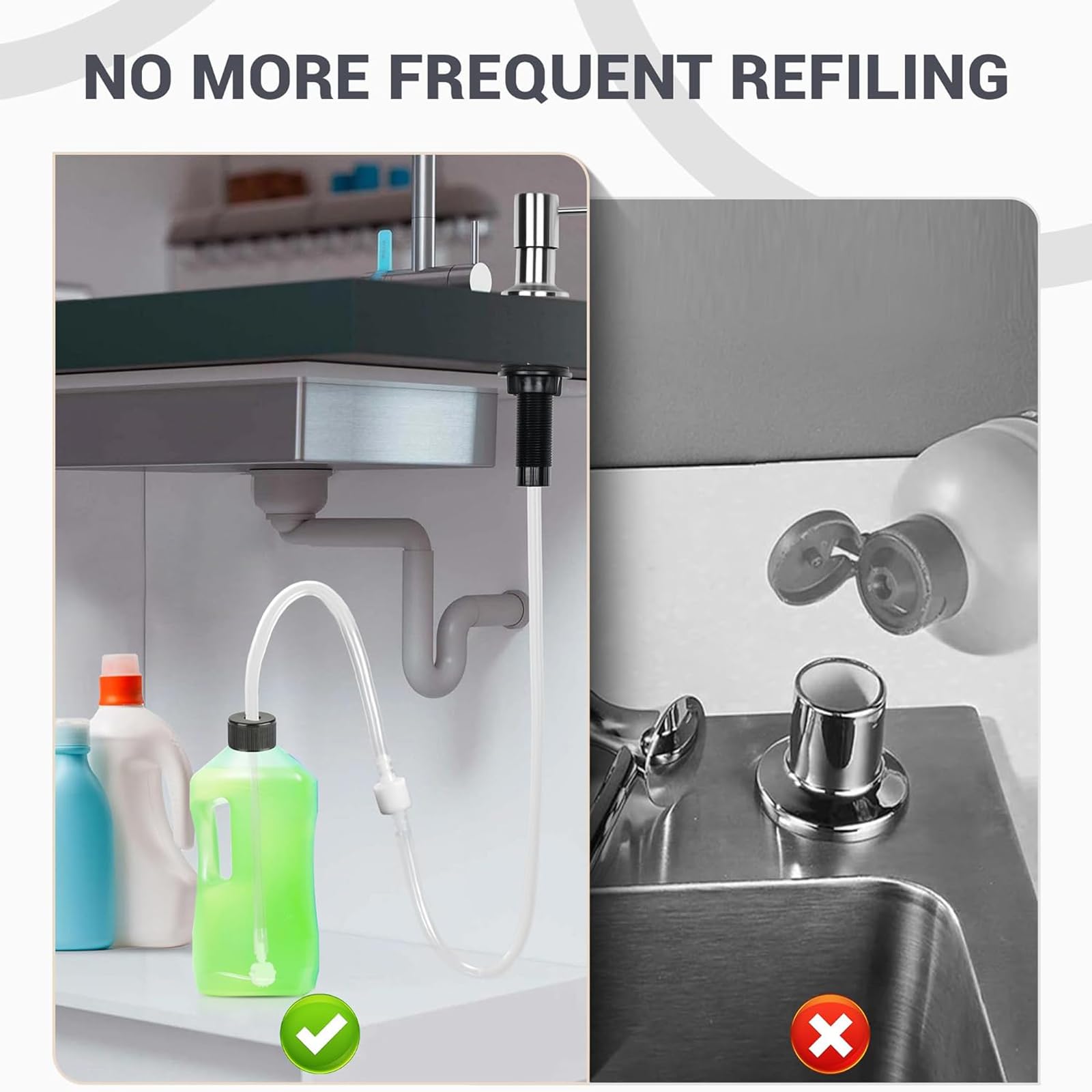 LQUCWEPP 41.3 Inch Kitchen Sink Soap Dispenser with Extension Tube Kit & Check Valve - 5pcs Bottle Cap - No Refill Needed for Kitchen, Bathroom Countertop - Perfect for Home, Restaurant, and Office Use