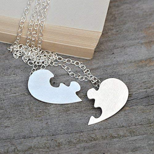 Handmade Sterling Silver Puzzle Heart Necklace - Interlocking Jigsaw Design for Couples, Best Friends & Romantic Gifts | Valentine's Day, Anniversary & Wedding Jewelry