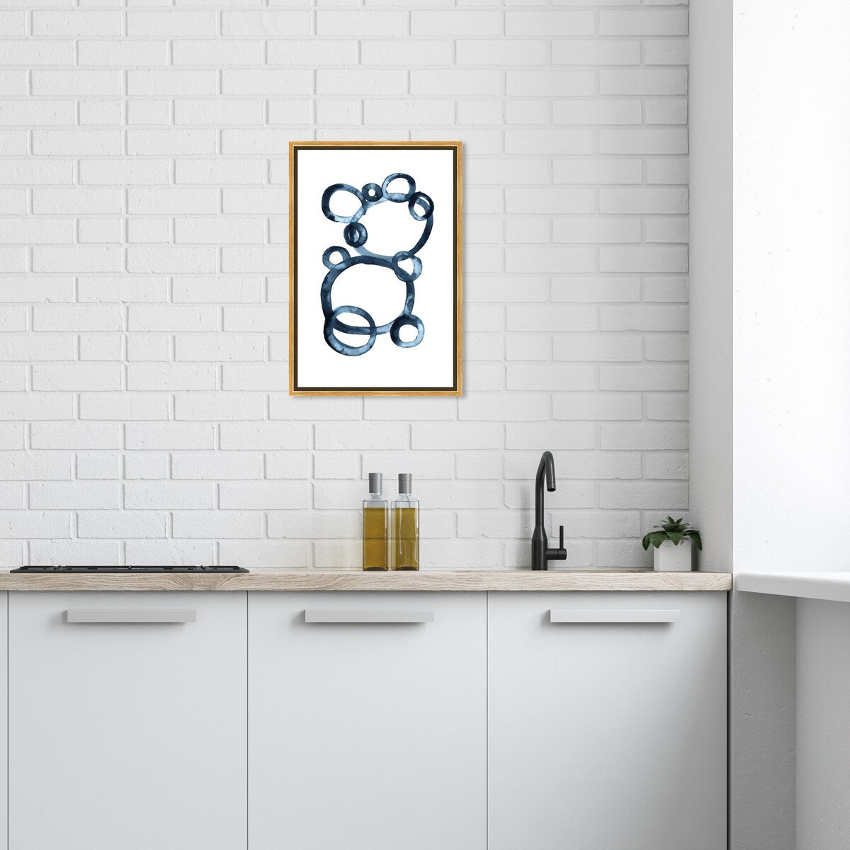 Bear Bubbles Canvas Wall Art - Modern Baby Bear Finger Painting Nursery Decor - White Framed Contemporary Print for Boys Room - Perfect for Kids Bedroom, Playroom & Baby Shower Gift
