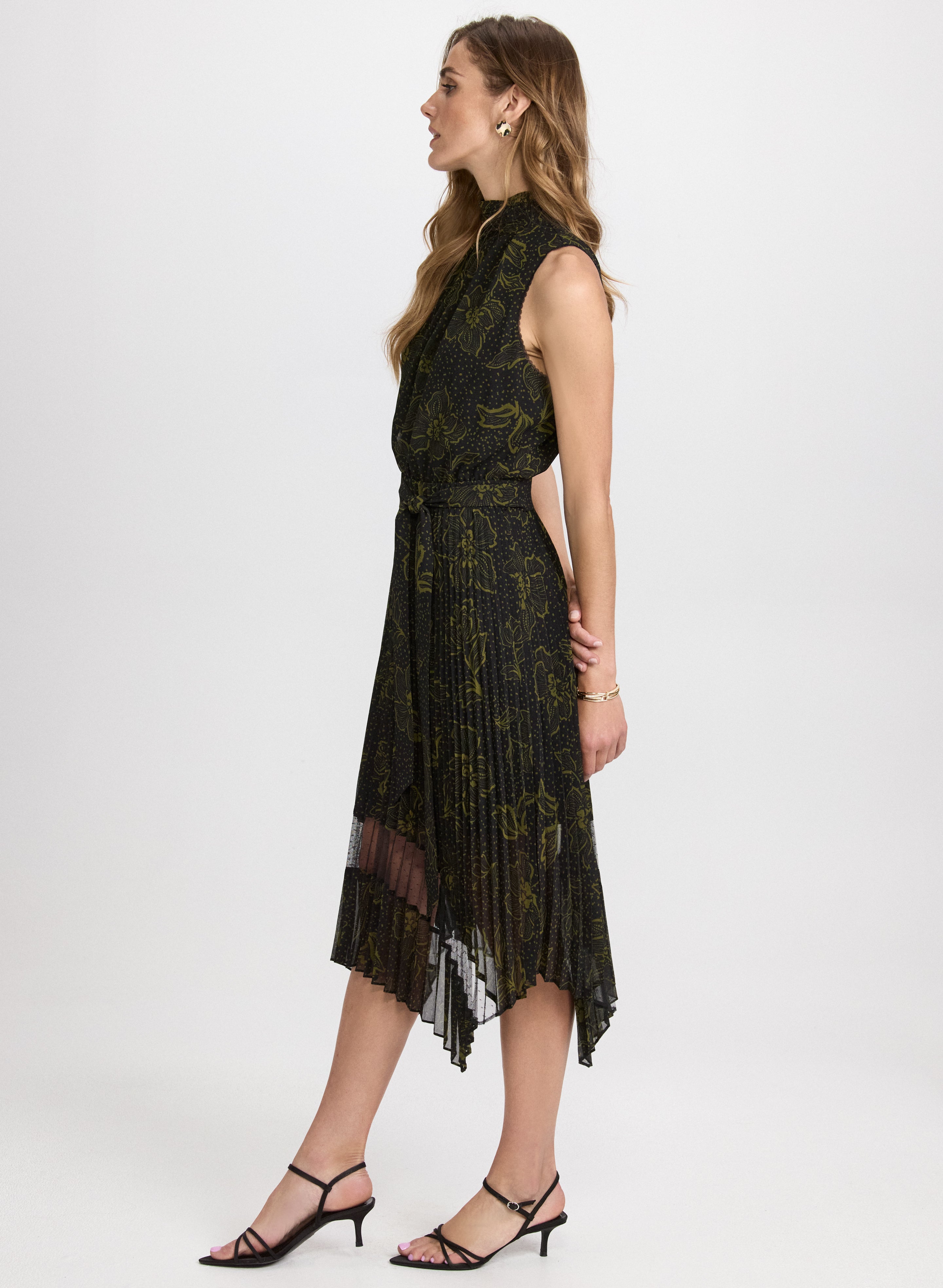Floral Print Mock Neck Long Sleeve Dress for Women - Elegant Party, Wedding Guest & Office Wear