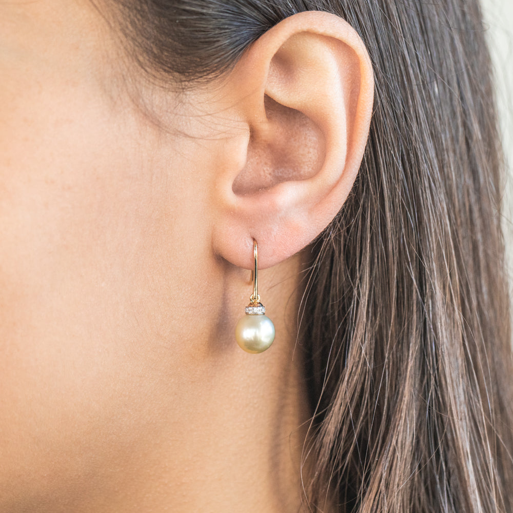 9ct Golden South Sea Pearl and Diamond Stud Earrings for Women - Elegant Jewelry Gift for Weddings, Anniversaries & Special Occasions