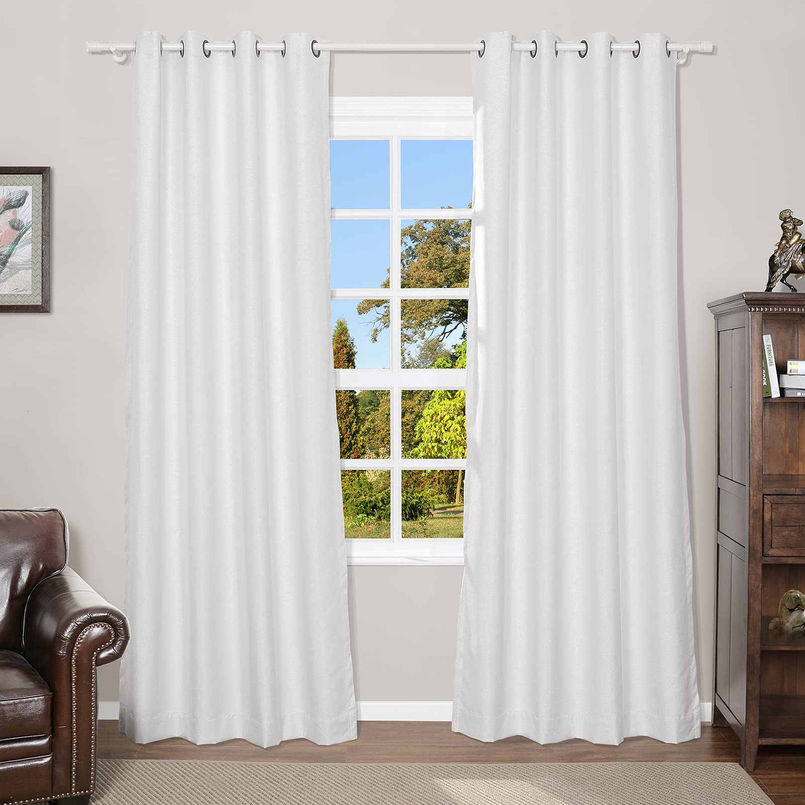 ChadMade Blackout Thermal Insulated White Linen Textured Curtain Panel with Grommet Top - 50