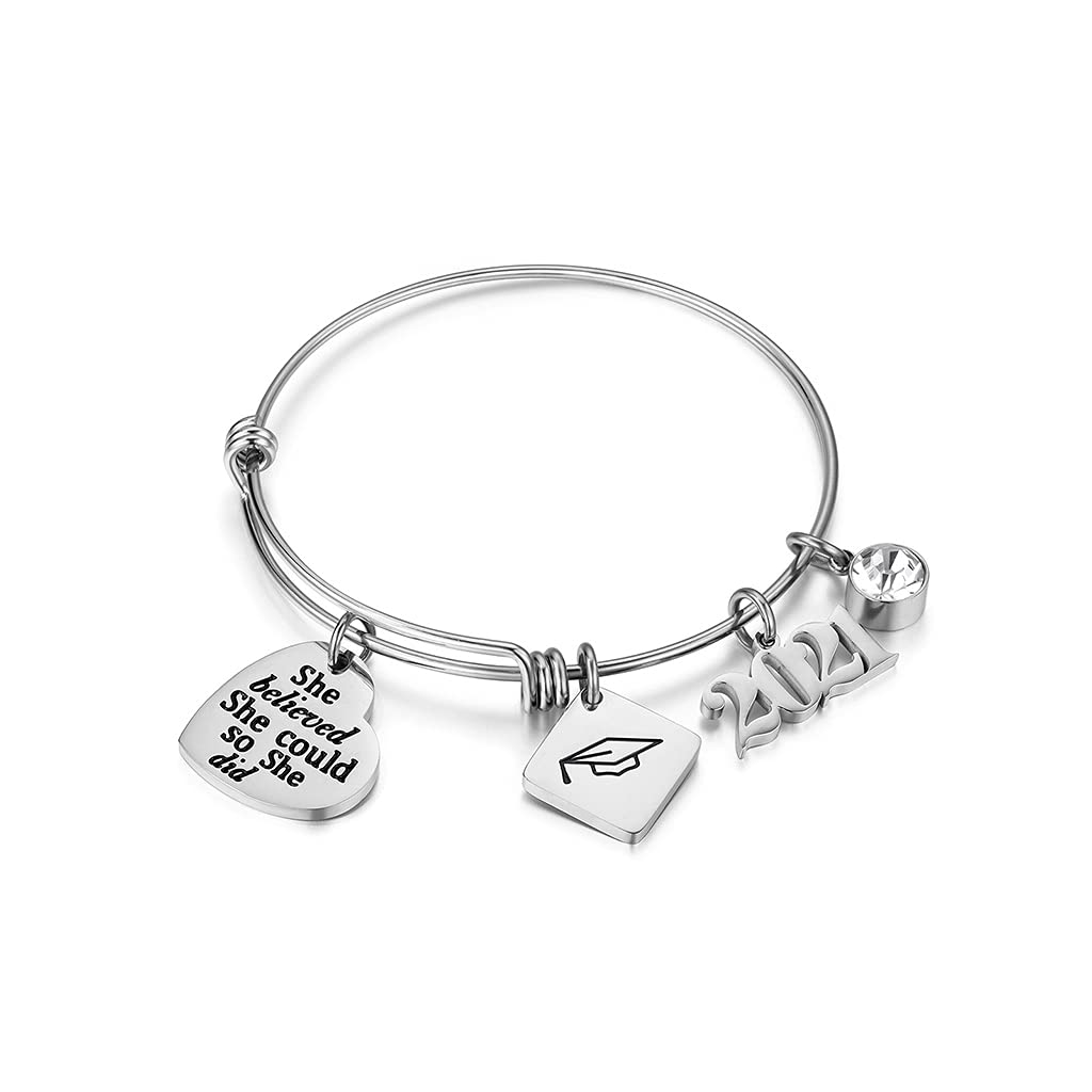 Stainless Steel Inspirational Charm Bracelet - Adjustable Graduation Gift for Women & Girls, Motivational Jewelry for Students, Teachers & Friends - Perfect for Graduation Ceremonies, Birthday Presents & Daily Wear