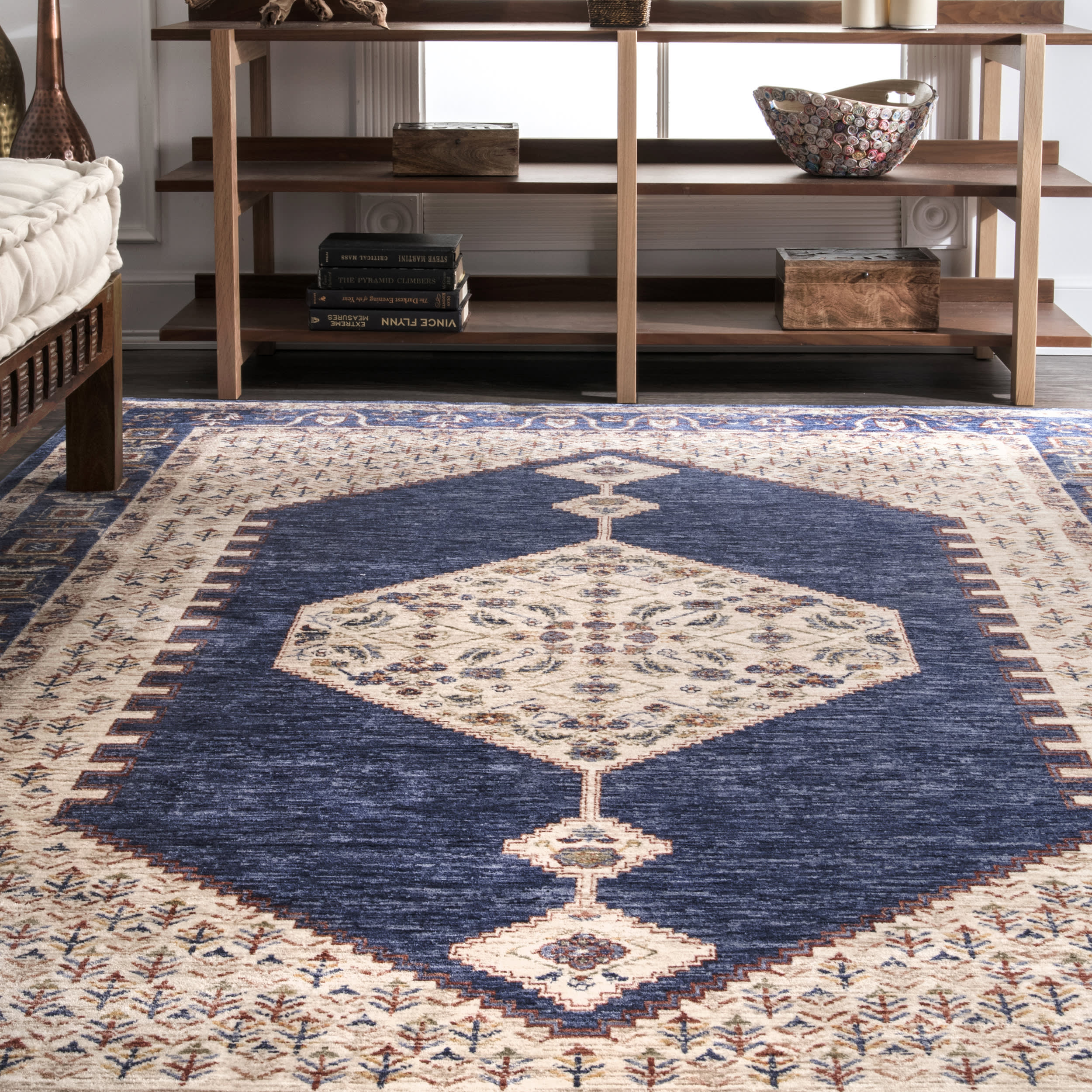 Alexandros Blue Area Rug - Soft & Durable Handmade Wool Carpet for Living Room, Bedroom, Dining Room - Perfect for Home Decor & Cozy Spaces