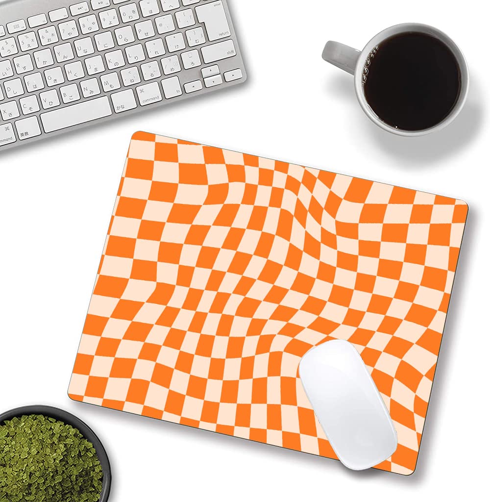 Orange Checkered Washable Non-Slip Mouse Pad - Square Cloth Desk Mat for Office, Laptop & Wireless Mouse - Perfect for Gaming, Work & Home Office Setup