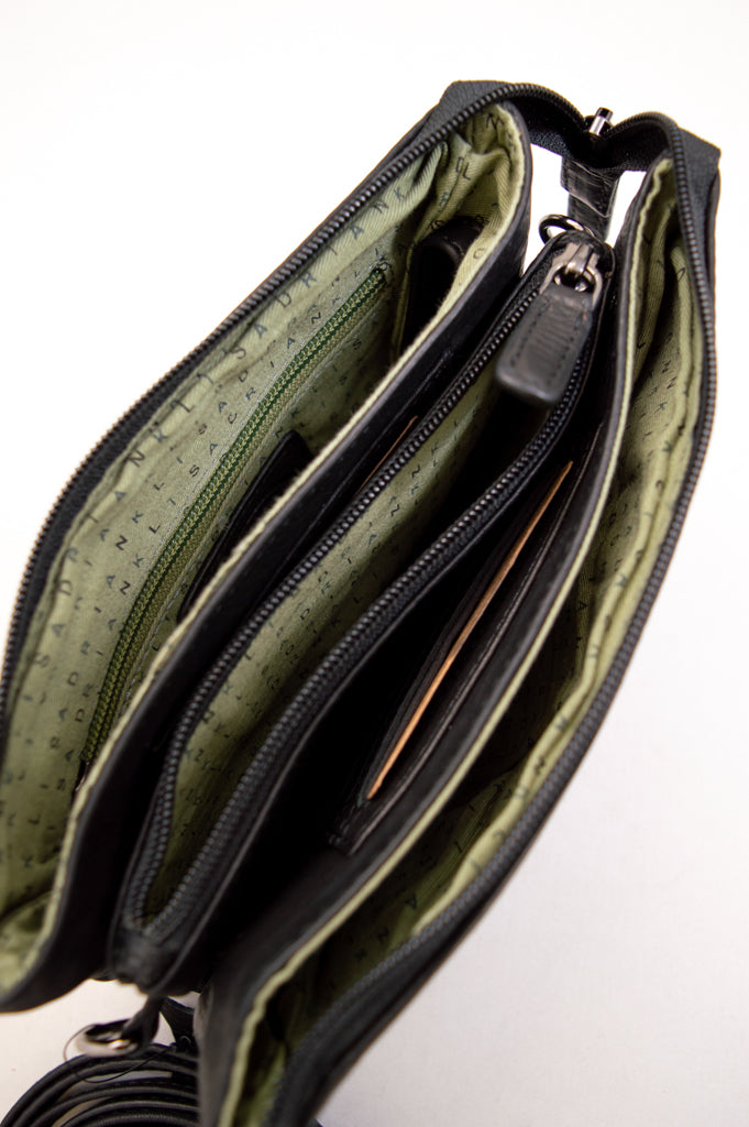 Adrian Klis 1544 Genuine Leather Purse for Women - Black Crossbody Bag with Adjustable Strap - Perfect for Work, Travel & Everyday Use