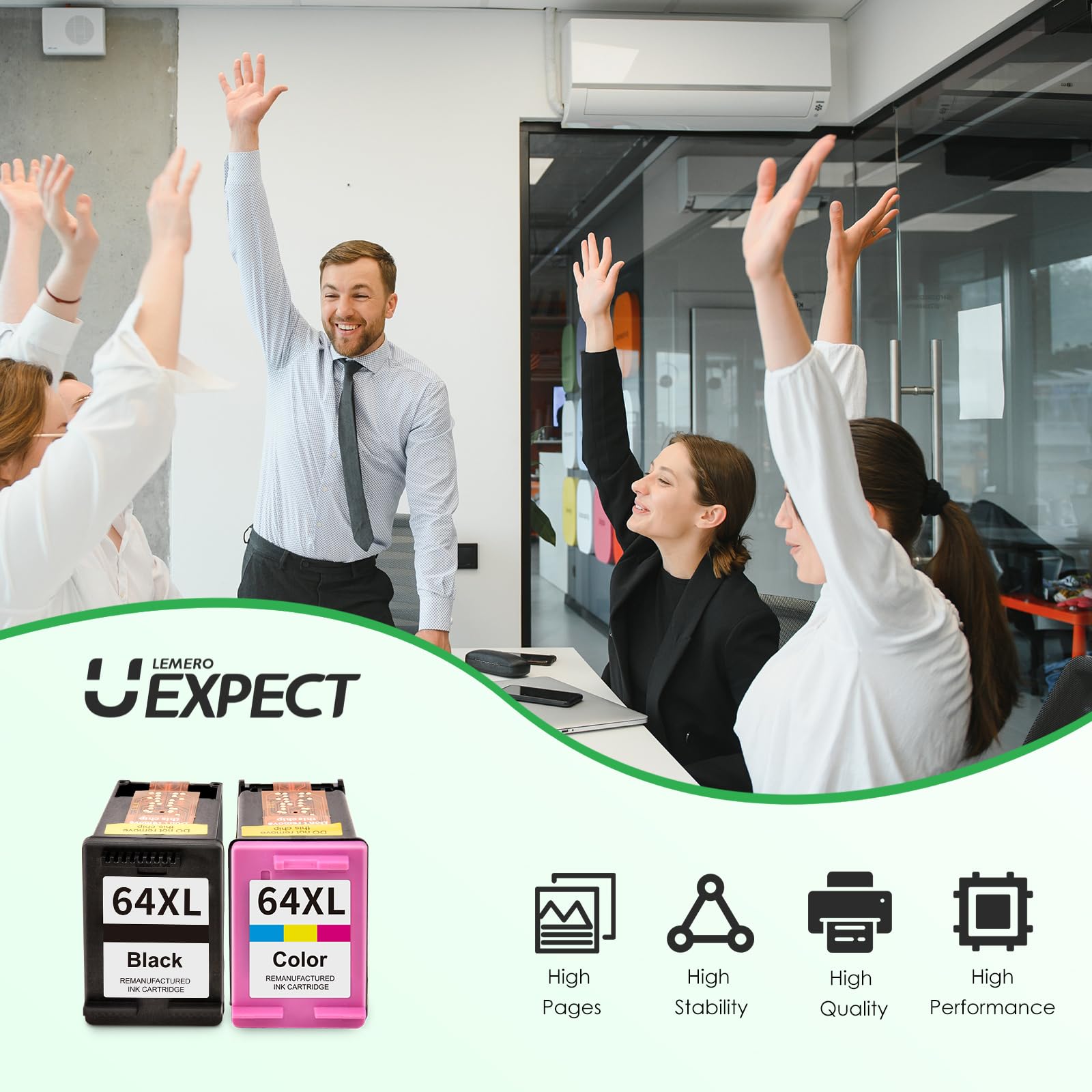 HP 64XL Ink Cartridge Combo Pack - Black & Color Replacement for HP Envy Photo 7855 7858 7155 7120 7800 6252 6255 7158 7100 & Tango Printer - High Yield Printing for Home Office, School Projects, and Photo Printing