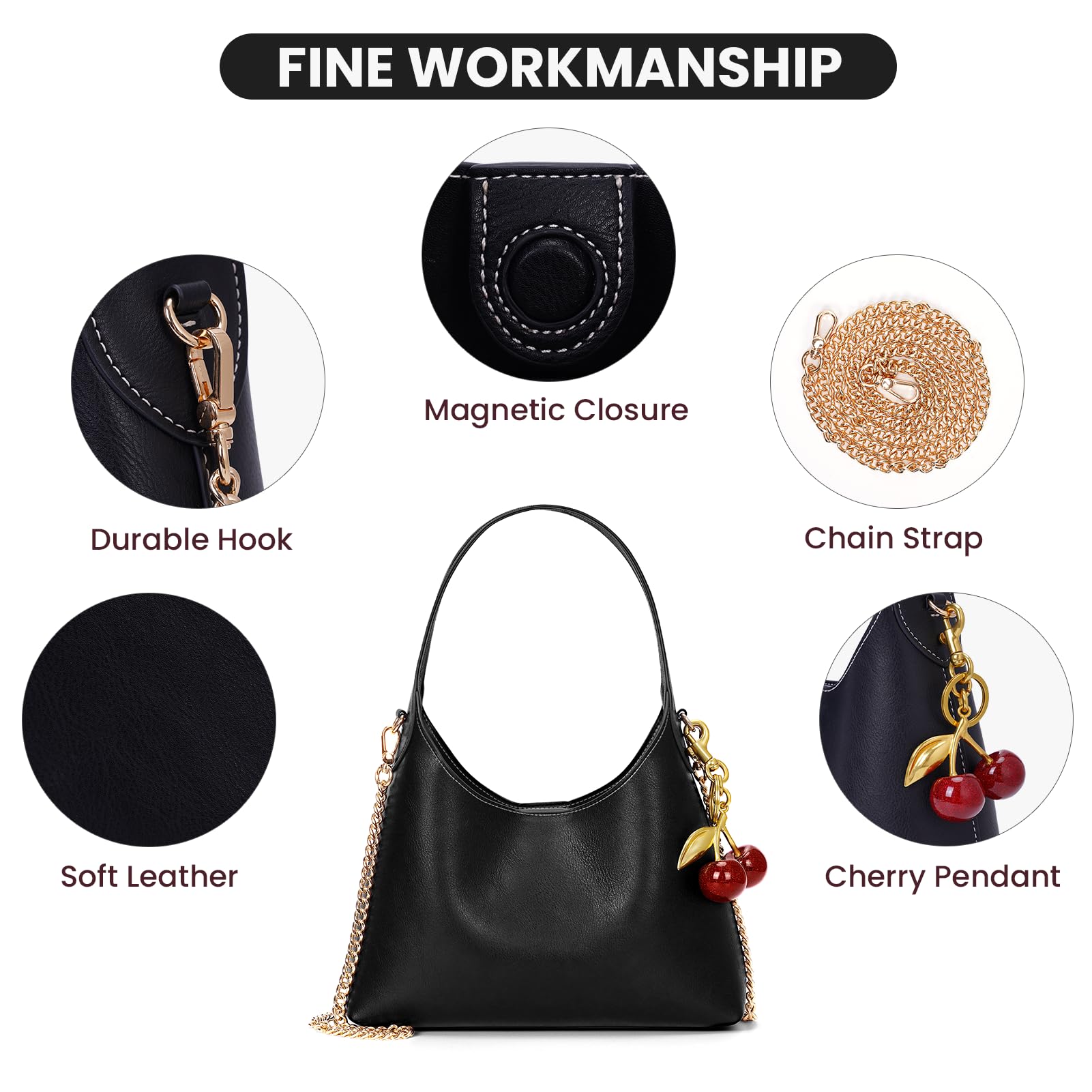 Trendy Women's Hobo Purse - Genuine Leather Shoulder Bag & Crossbody Tote - Small Cherry Retro Handbag for Fall Fashion | Perfect for Work, Travel & Everyday Use