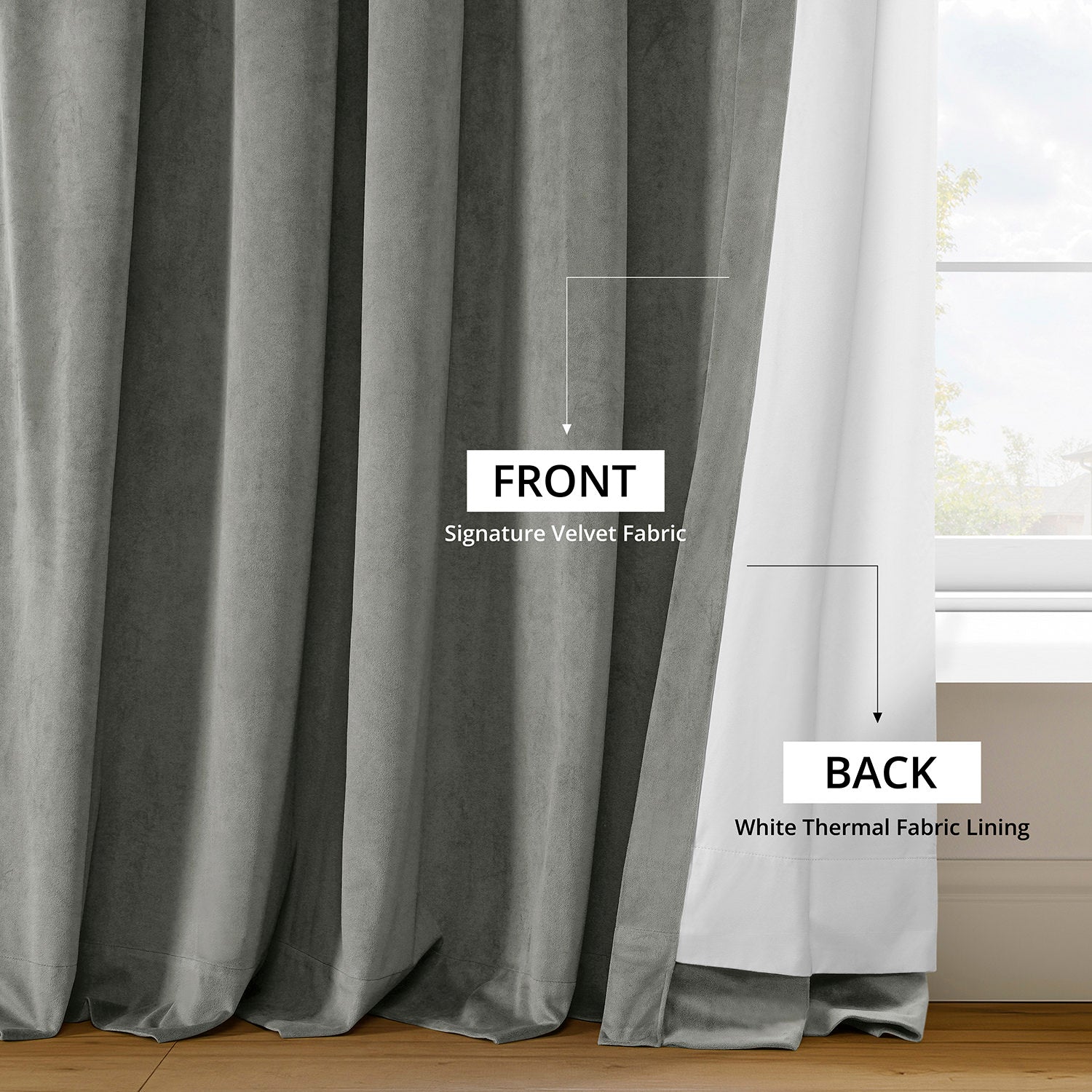Premium Silver Grey Signature Velvet Blackout Curtains - Thermal Insulated Room Darkening Drapes for Bedroom & Living Room - Noise Reducing Window Treatments for Better Sleep & Privacy